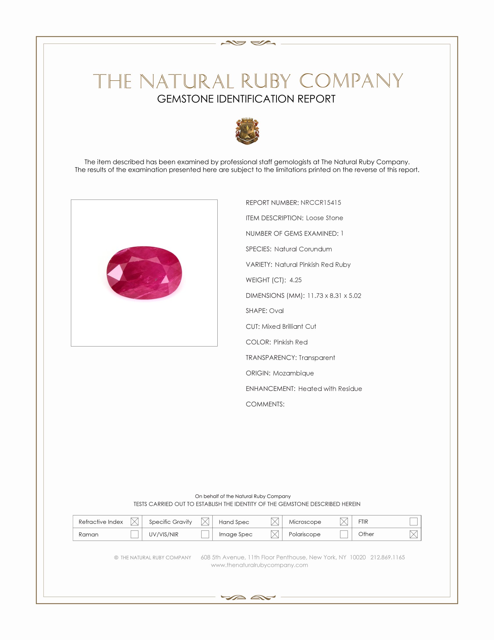 4.25 Ct. Pinkish Red Ruby from Mozambique