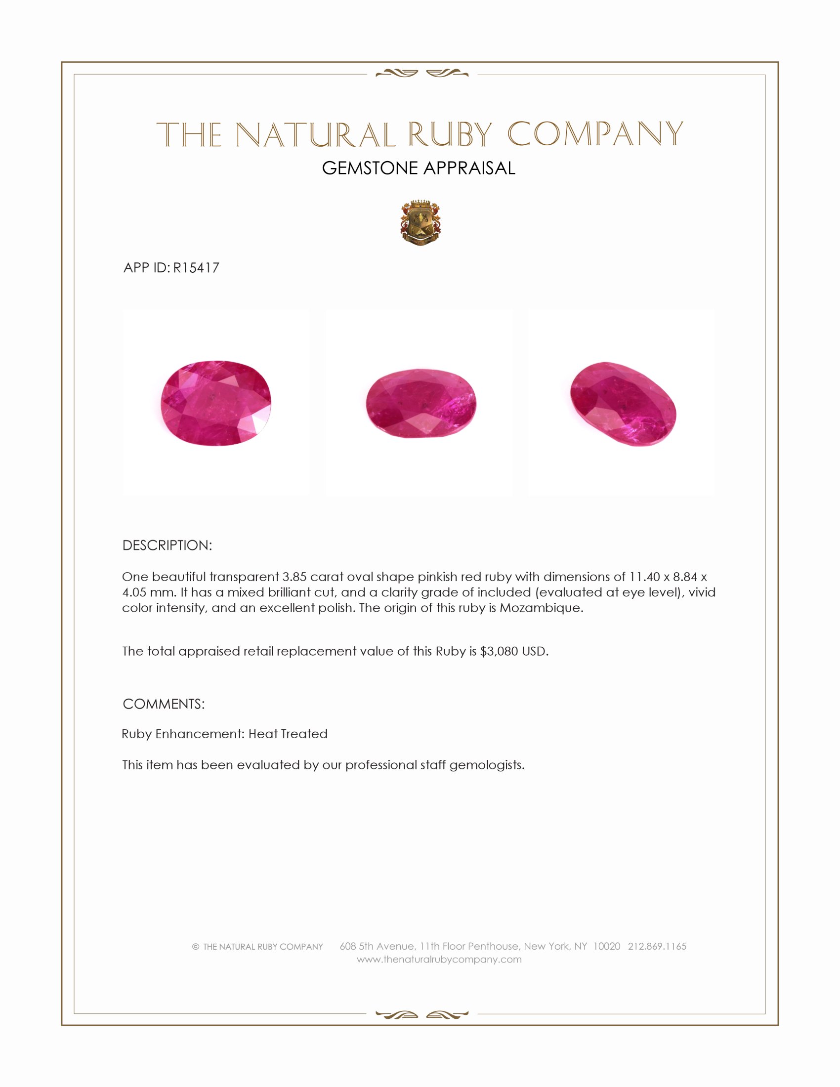 3.85 Ct. Pinkish Red Ruby from Mozambique