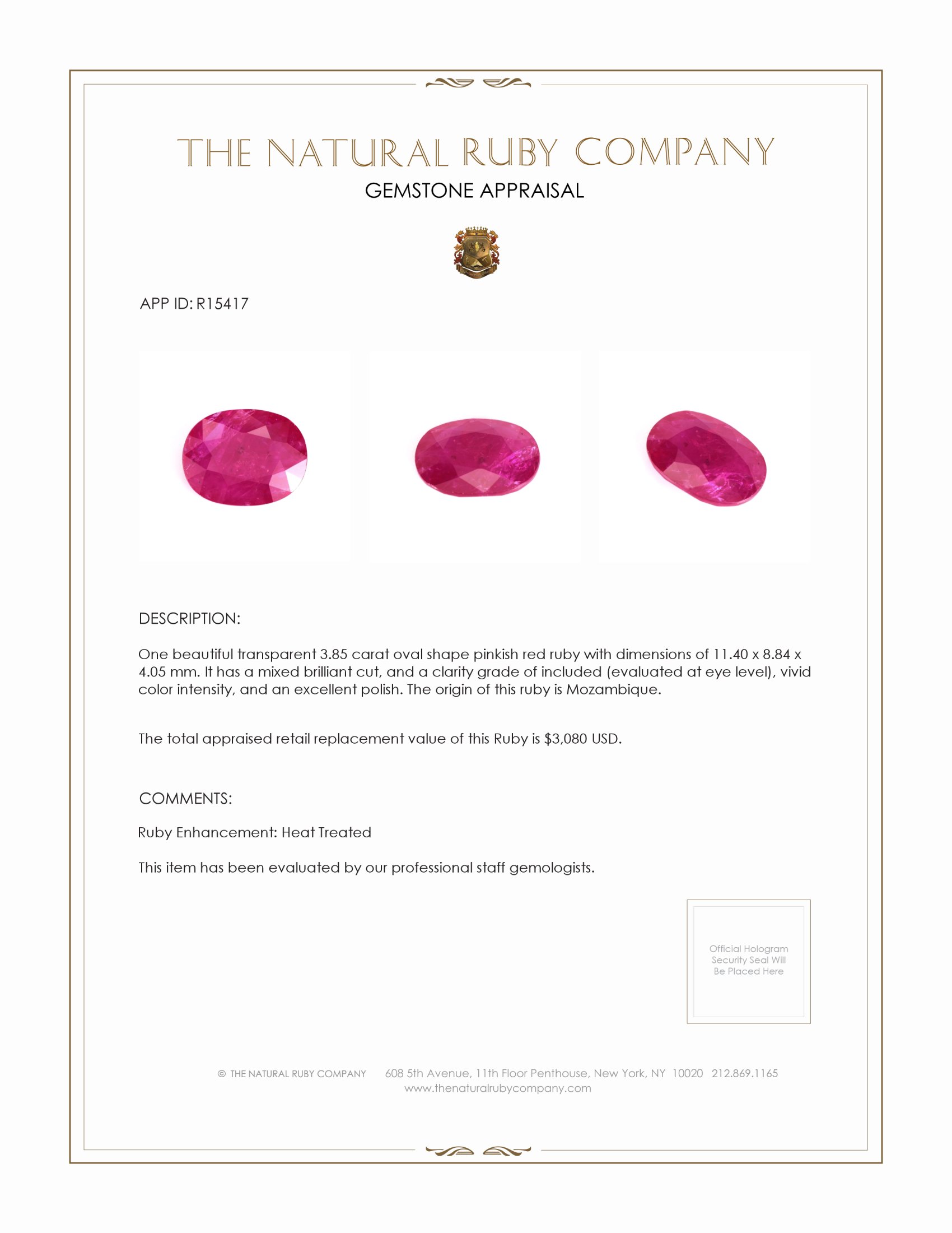 3.85 Ct. Ruby from Mozambique