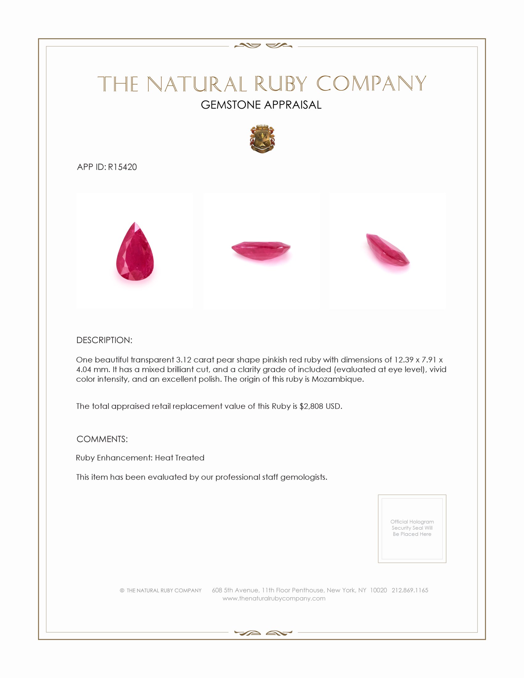 3.12 Ct. Ruby from Mozambique