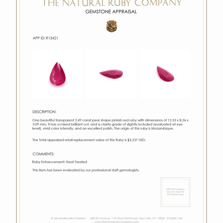 2.49 Ct. Ruby from Mozambique