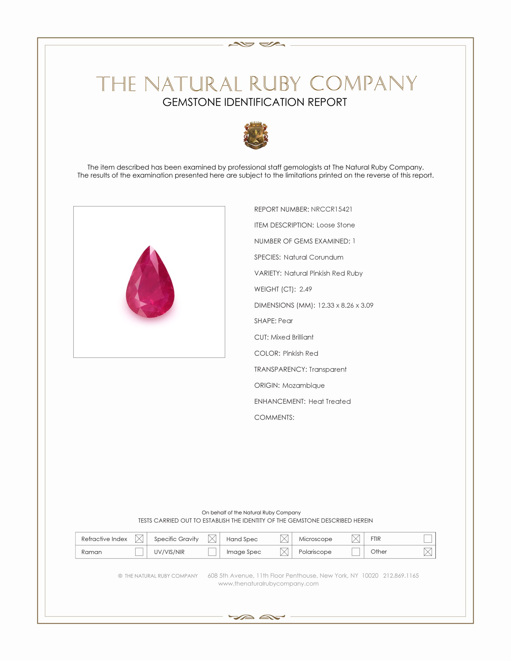 2.49 Ct. Pinkish Red Ruby from Mozambique