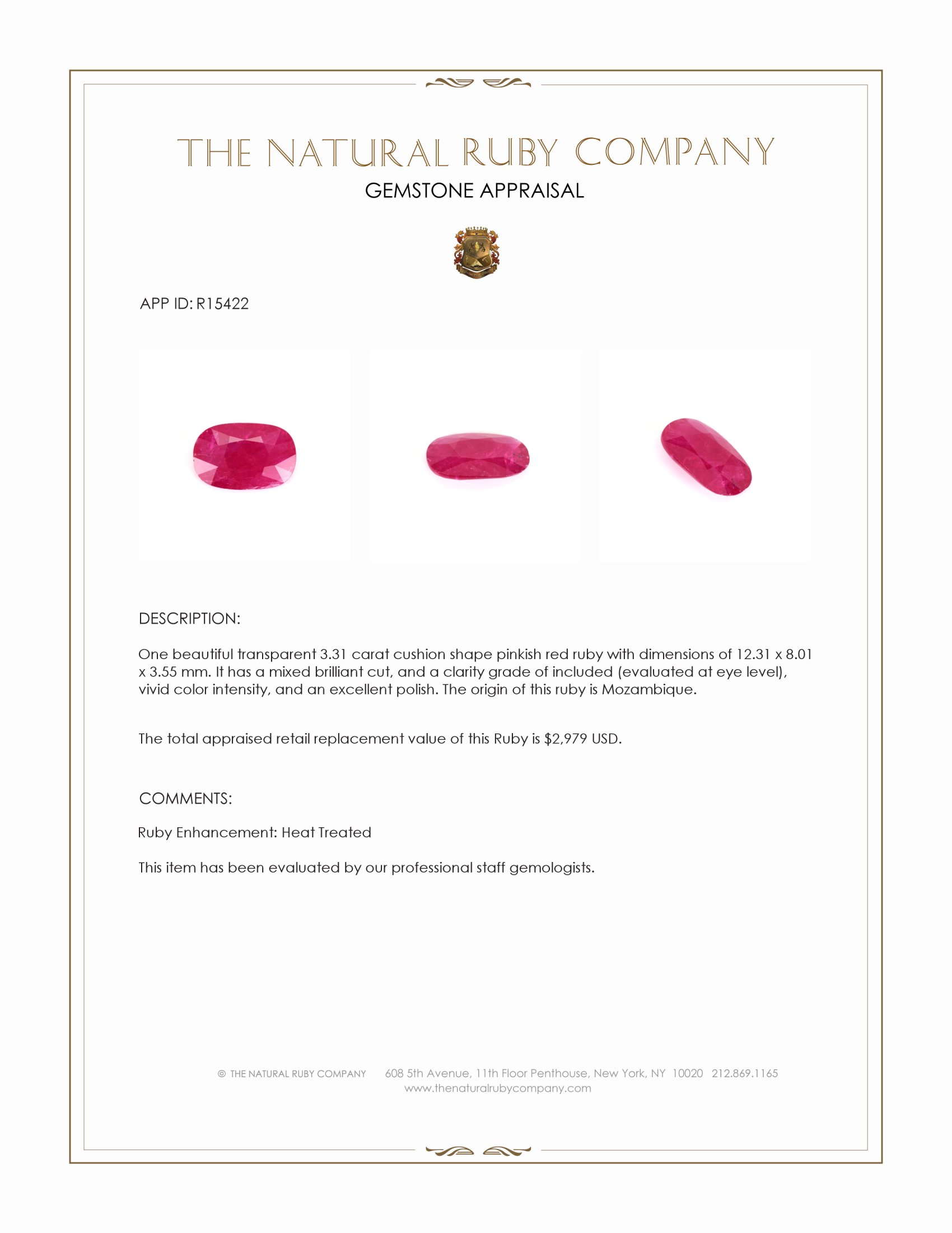 3.31 Ct. Pinkish Red Ruby from Mozambique