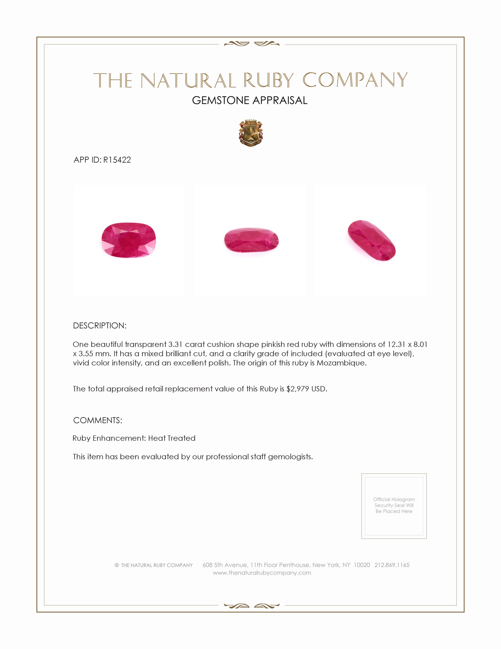 3.31 Ct. Ruby from Mozambique