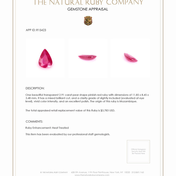 2.91 Ct. Ruby from Mozambique