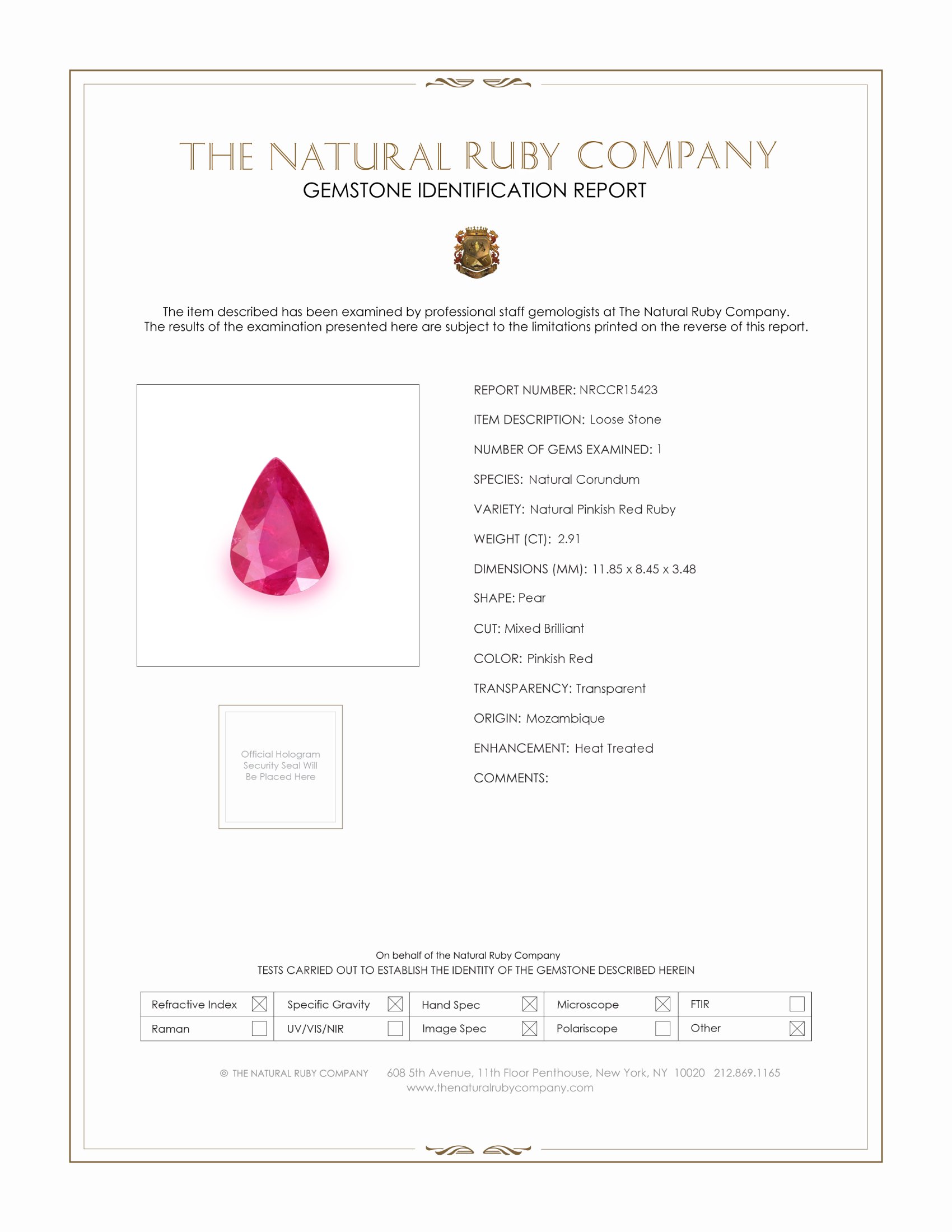2.91 Ct. Pinkish Red Ruby from Mozambique