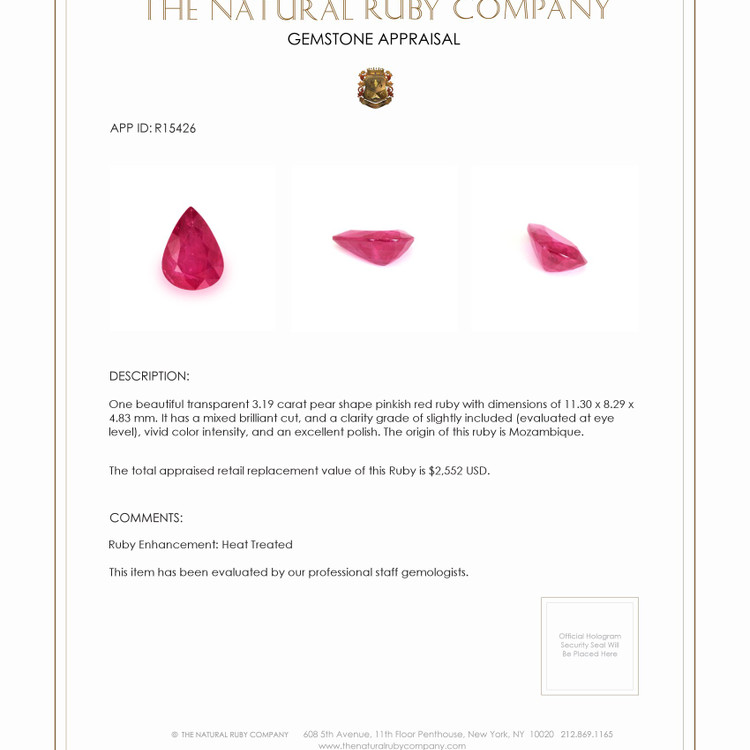 3.19 Ct. Ruby from Mozambique