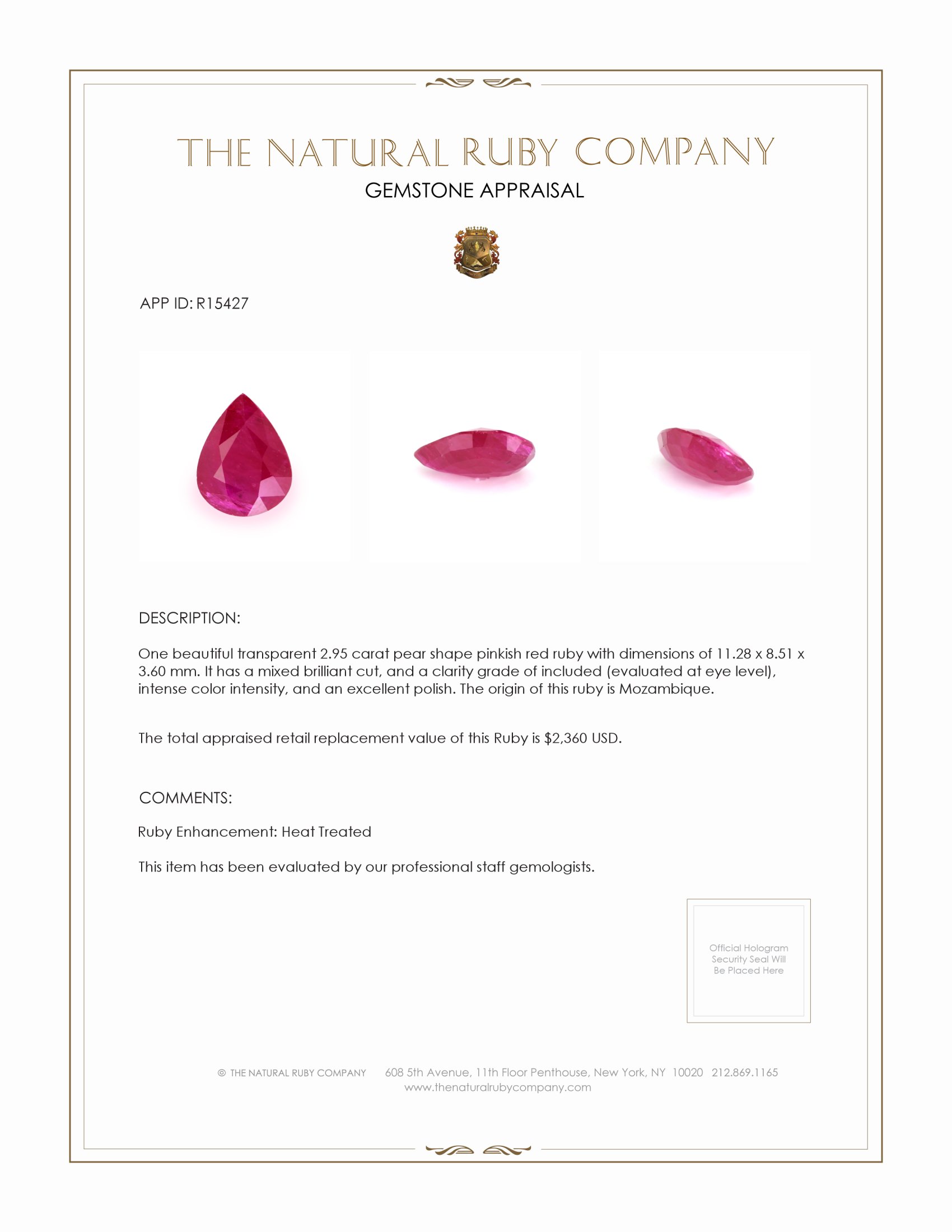 2.95 Ct. Ruby from Mozambique