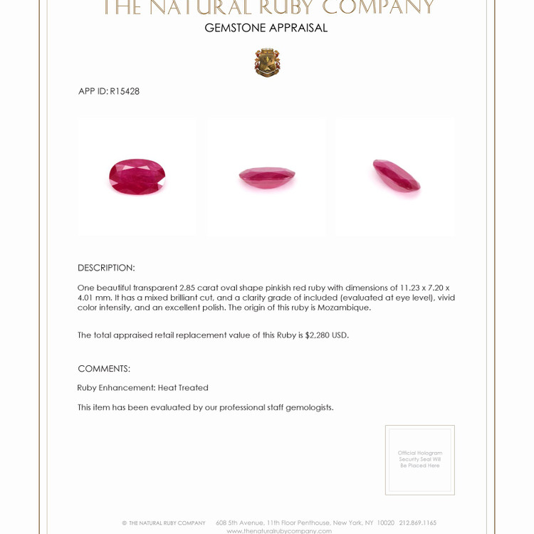 2.85 Ct. Ruby from Mozambique