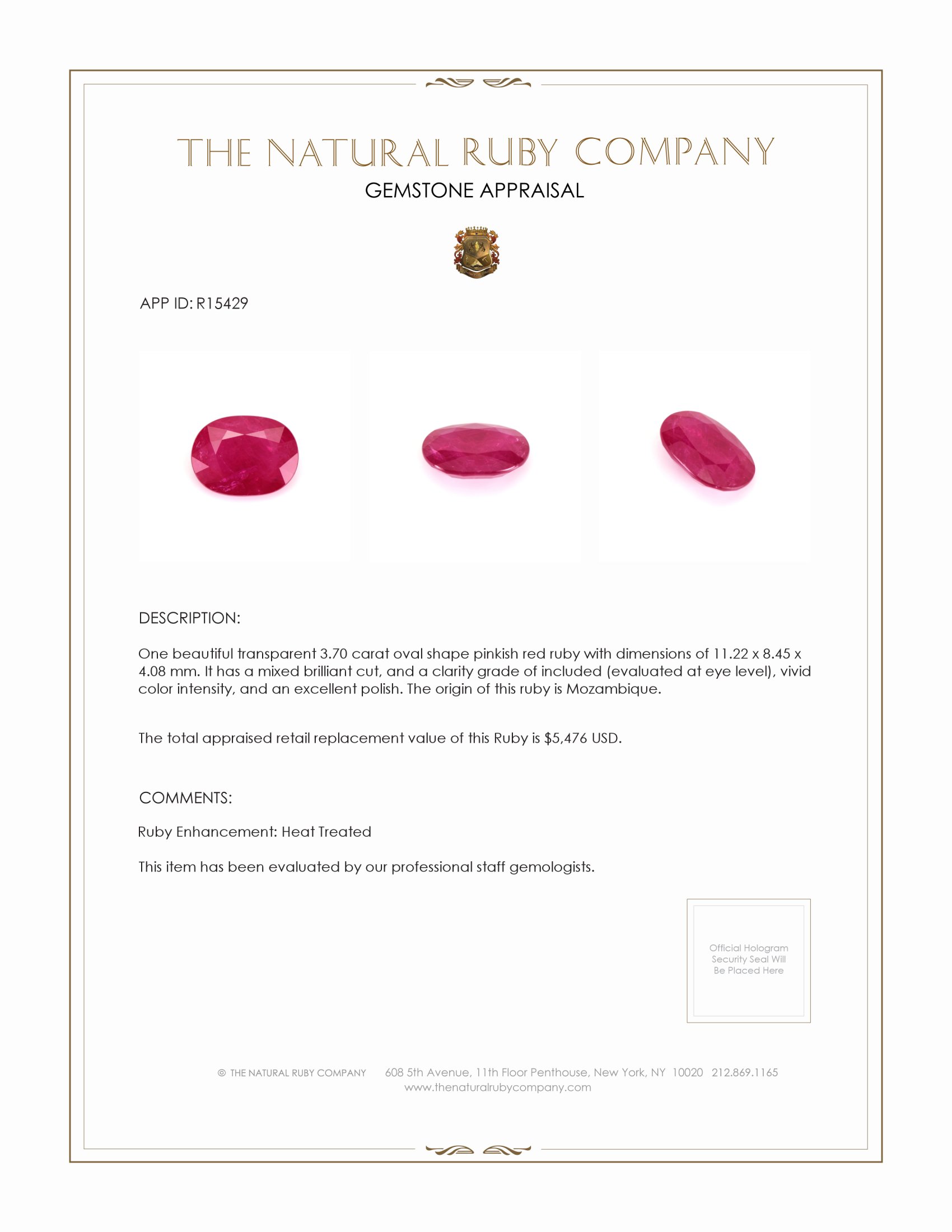 3.70 Ct. Ruby from Mozambique