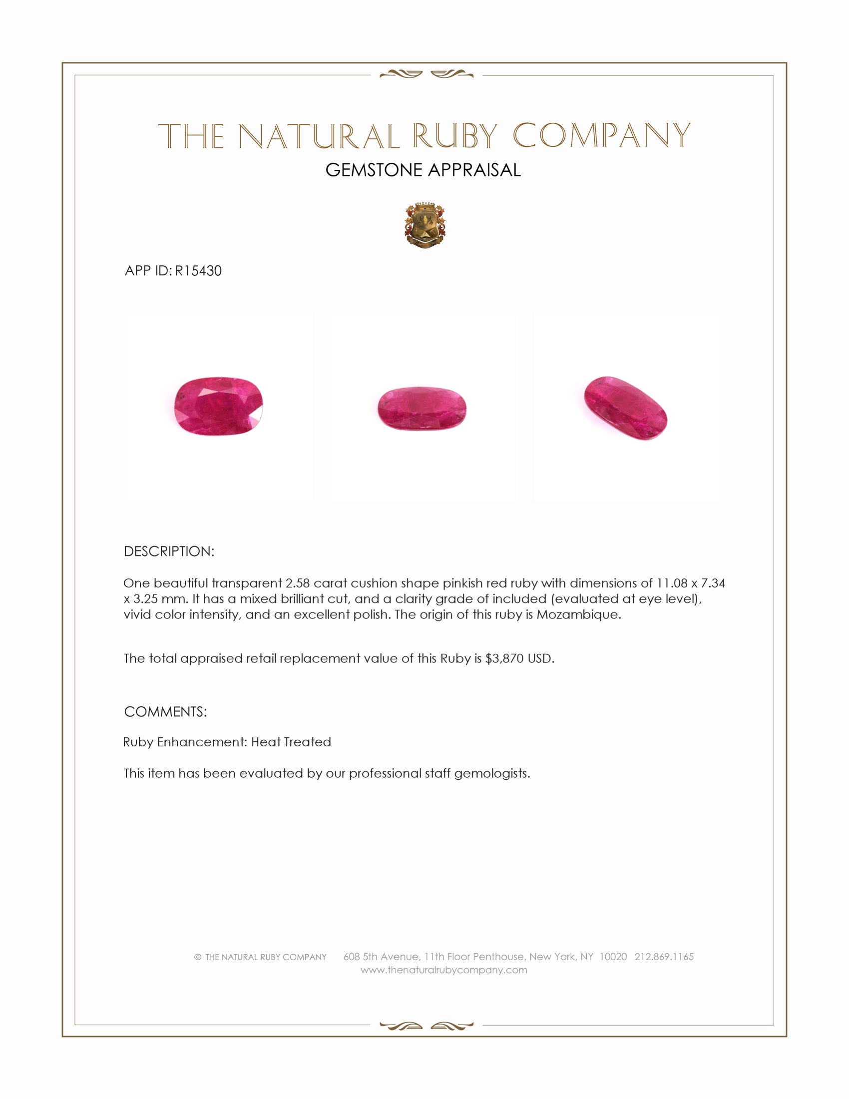 2.58 Ct. Pinkish Red Ruby from Mozambique