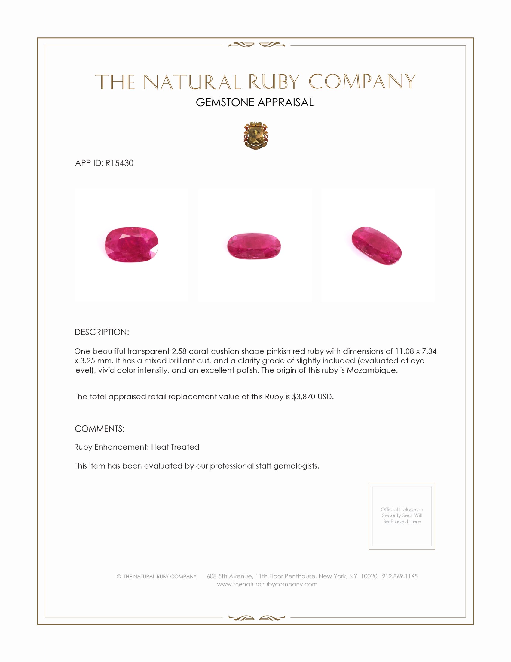 2.58 Ct. Ruby from Mozambique