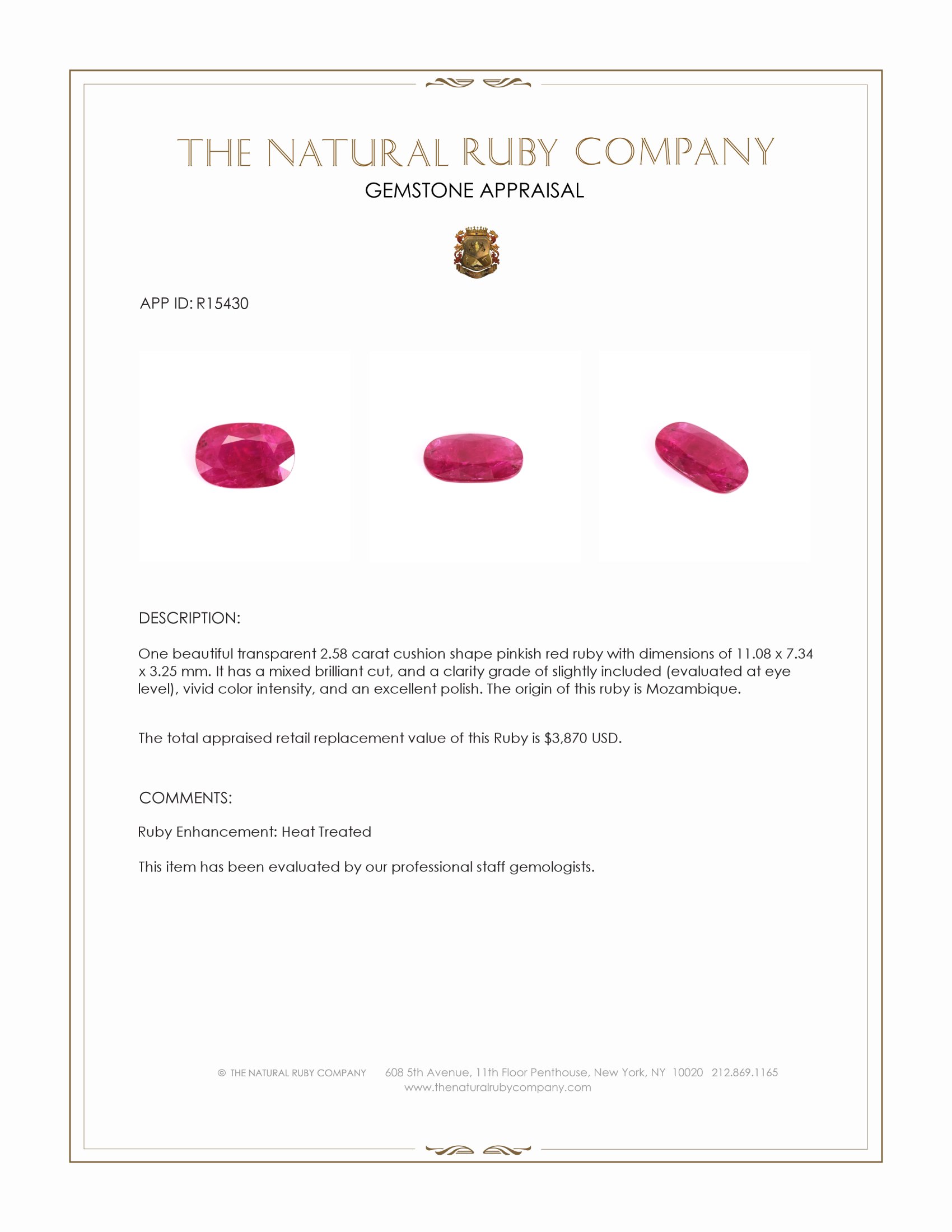 2.58 Ct. Pinkish Red Ruby from Mozambique