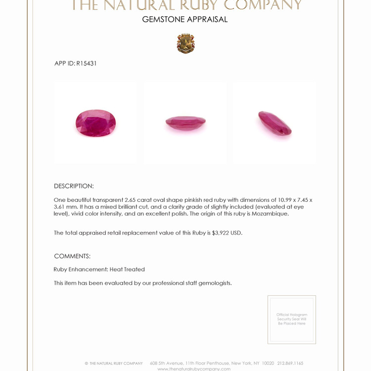 2.65 Ct. Ruby from Mozambique