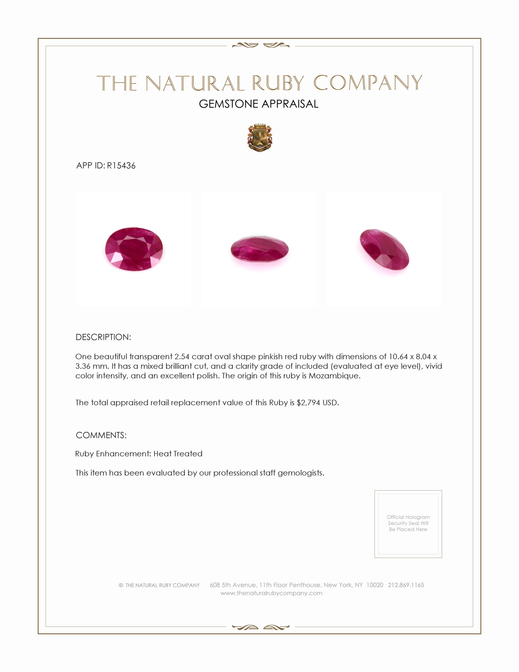 2.54 Ct. Ruby from Mozambique