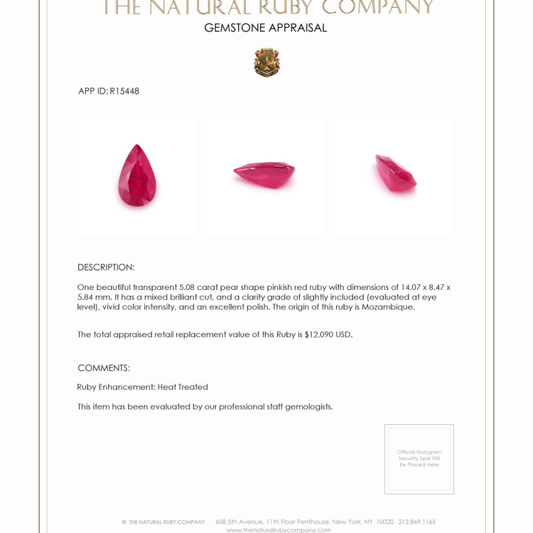 5.08 Ct. Ruby from Mozambique