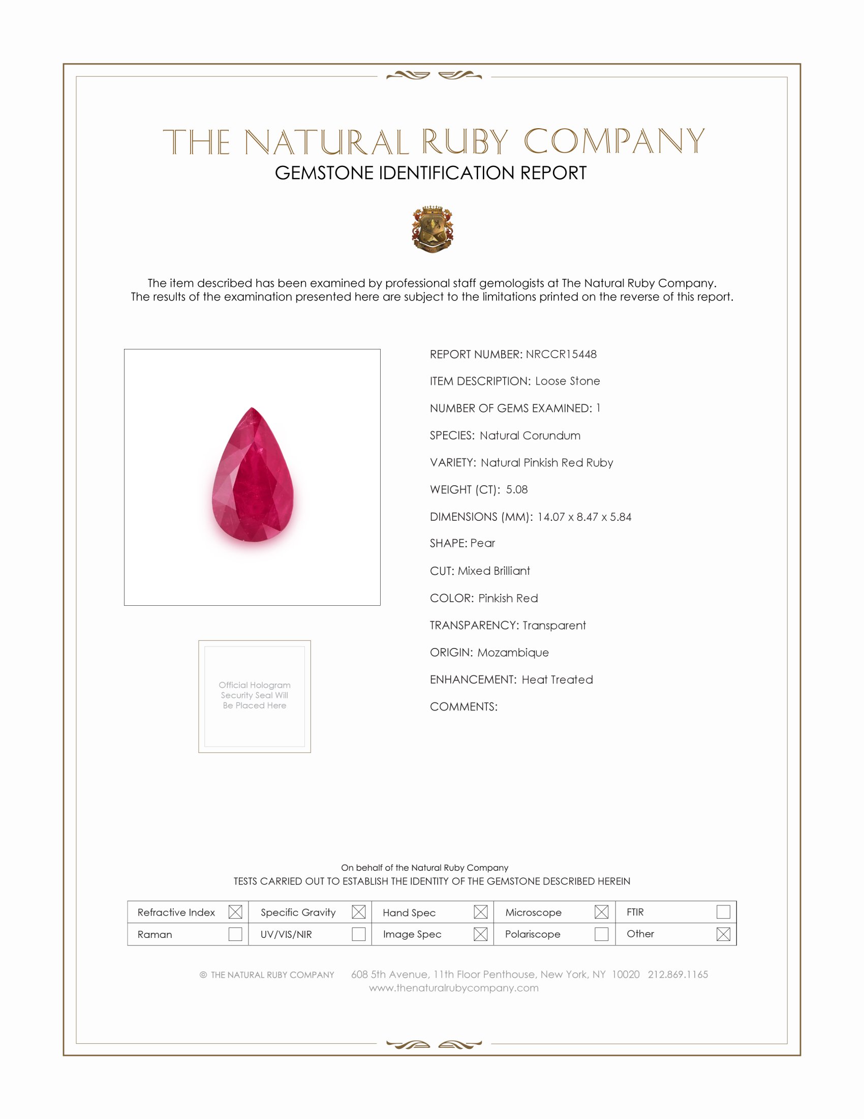 5.08 Ct. Pinkish Red Ruby from Mozambique