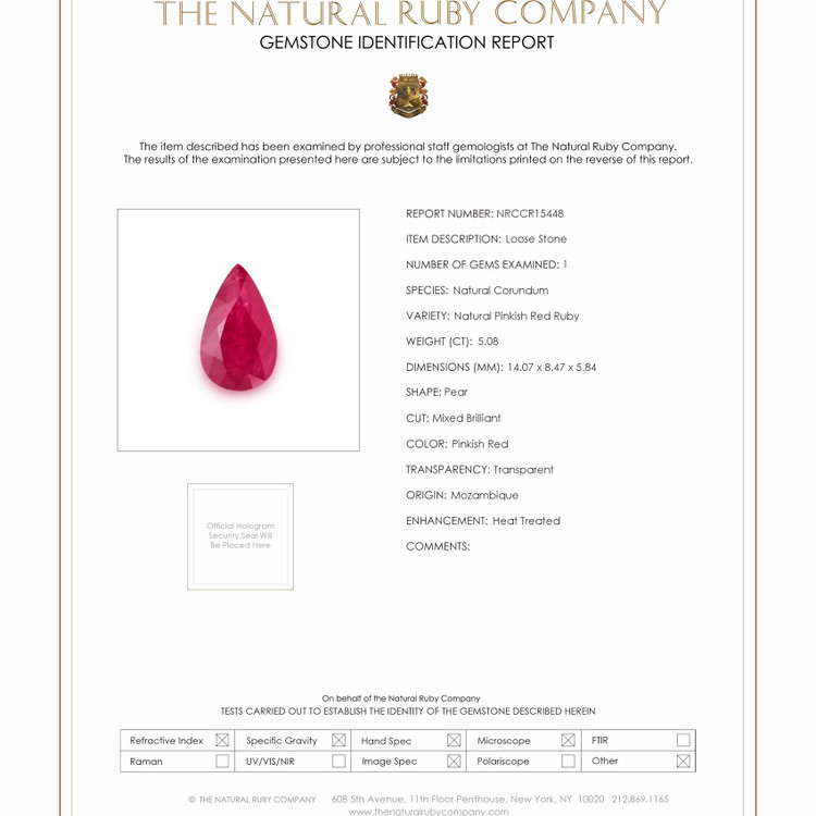 5.08 Ct. Ruby from Mozambique