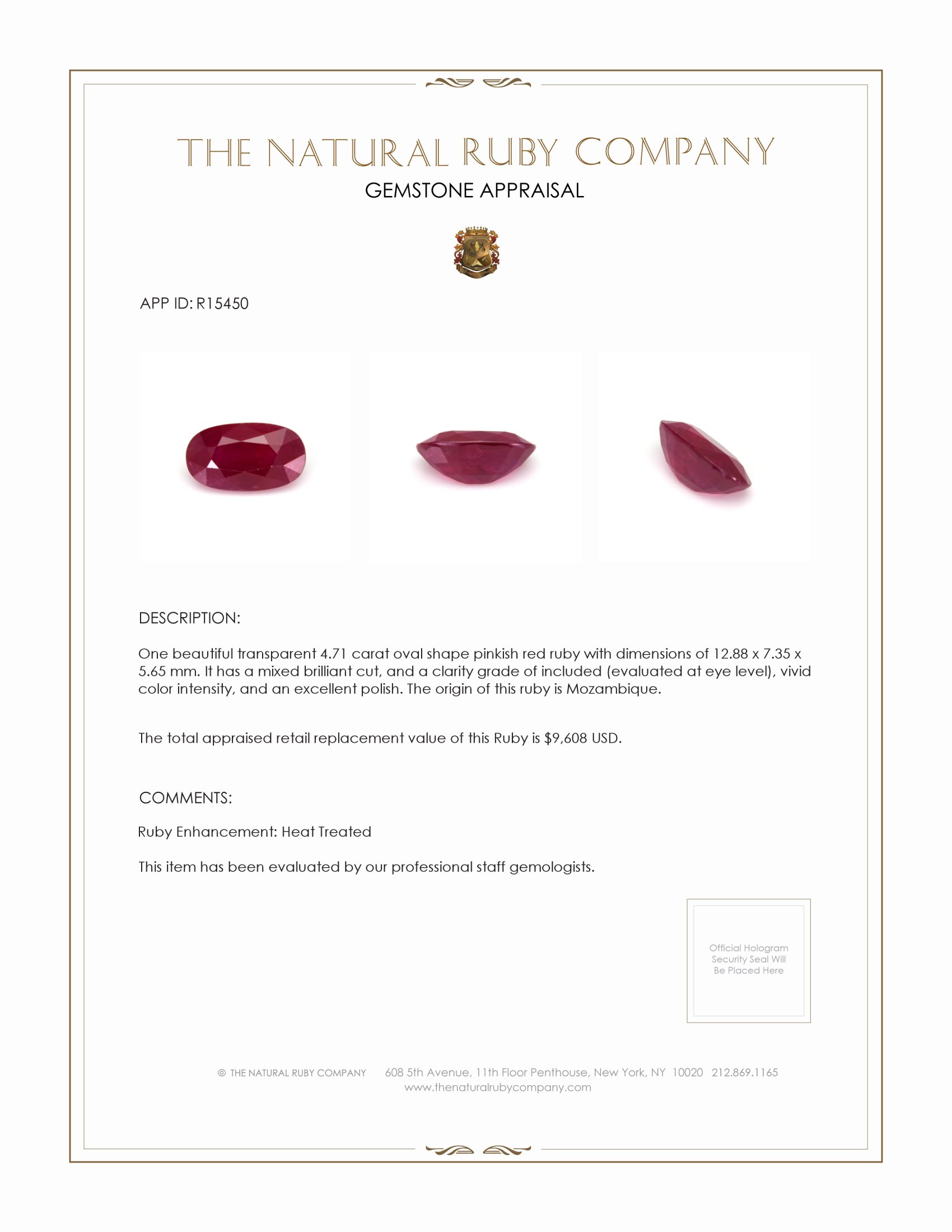 4.71 Ct. Ruby from Mozambique