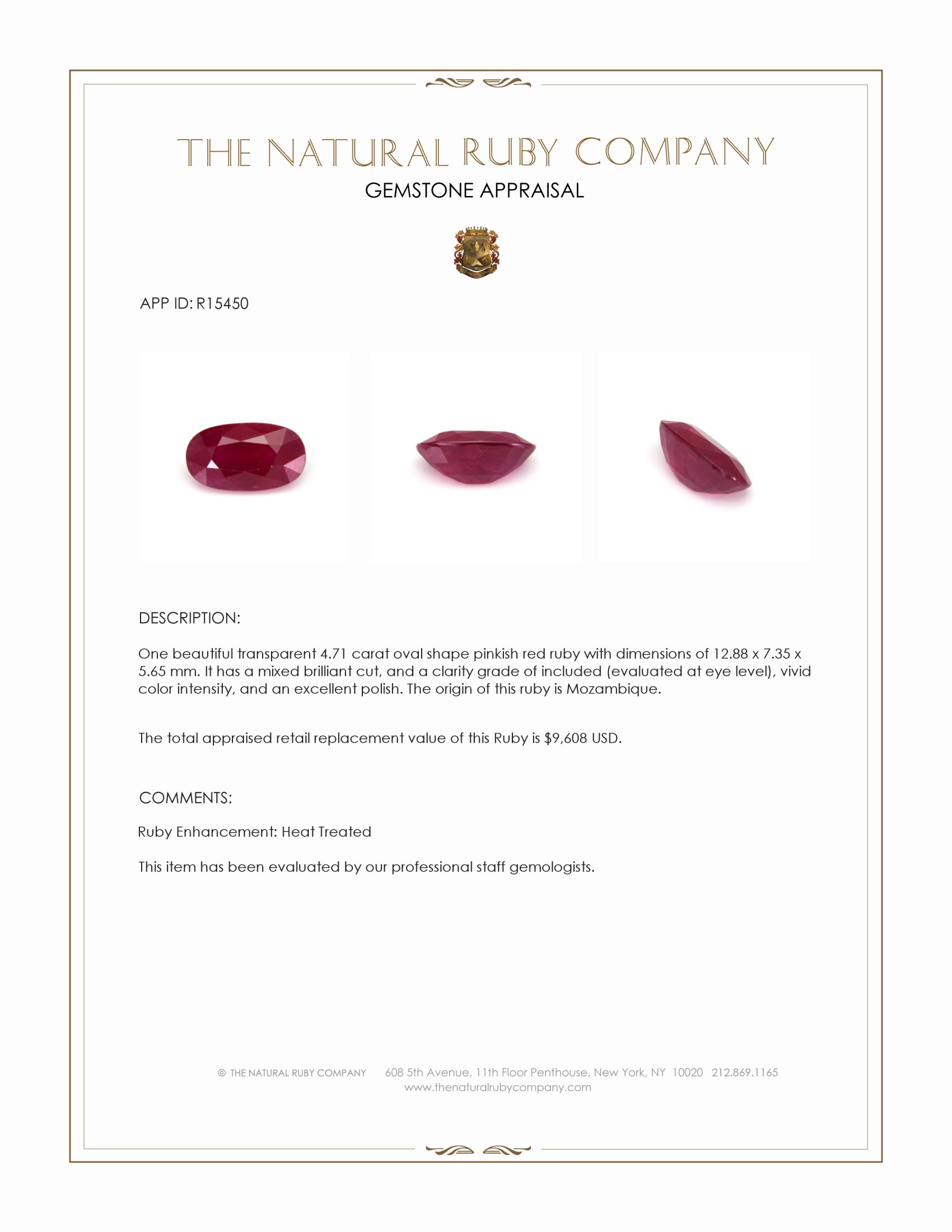 4.71 Ct. Pinkish Red Ruby from Mozambique