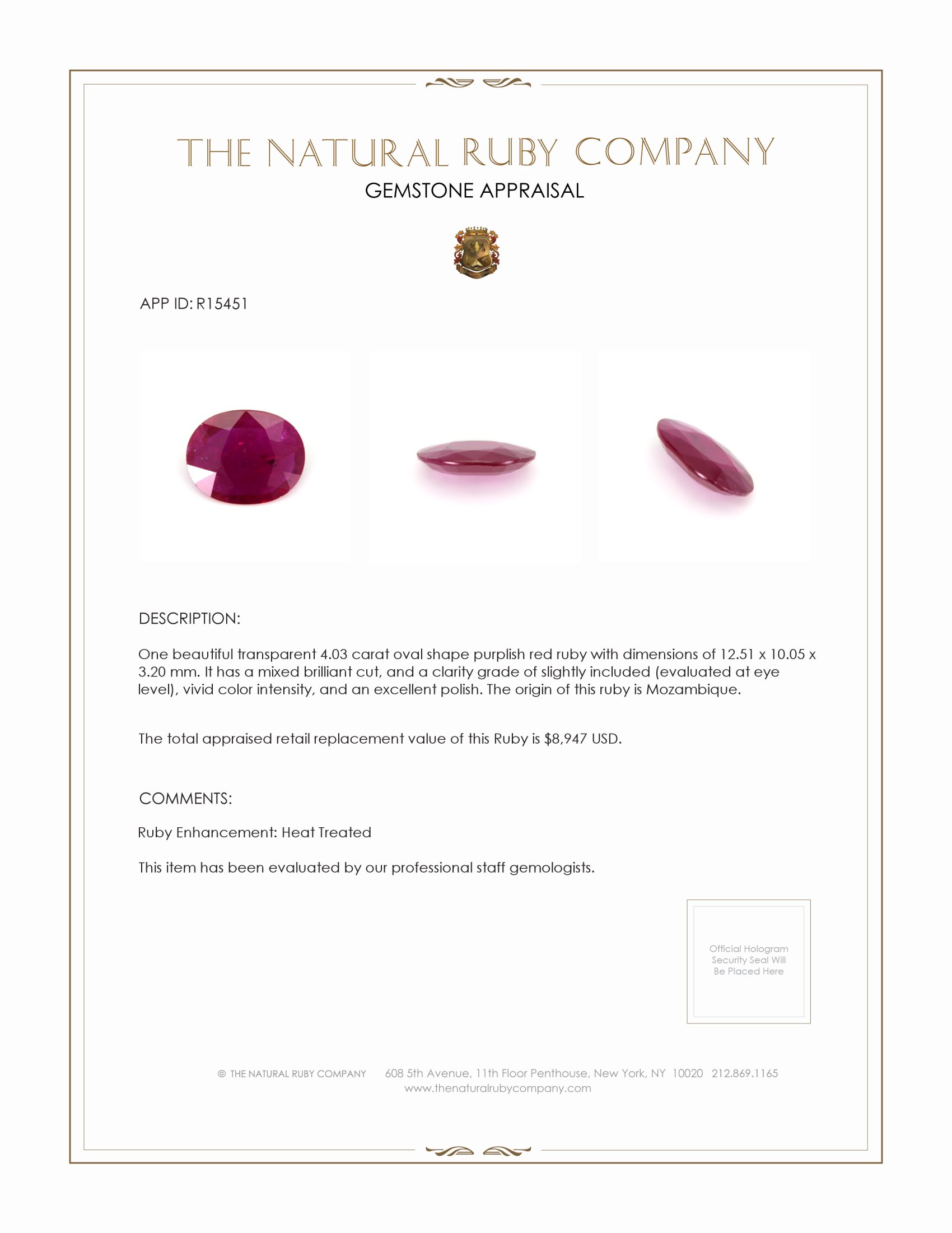 4.03 Ct. Ruby from Mozambique