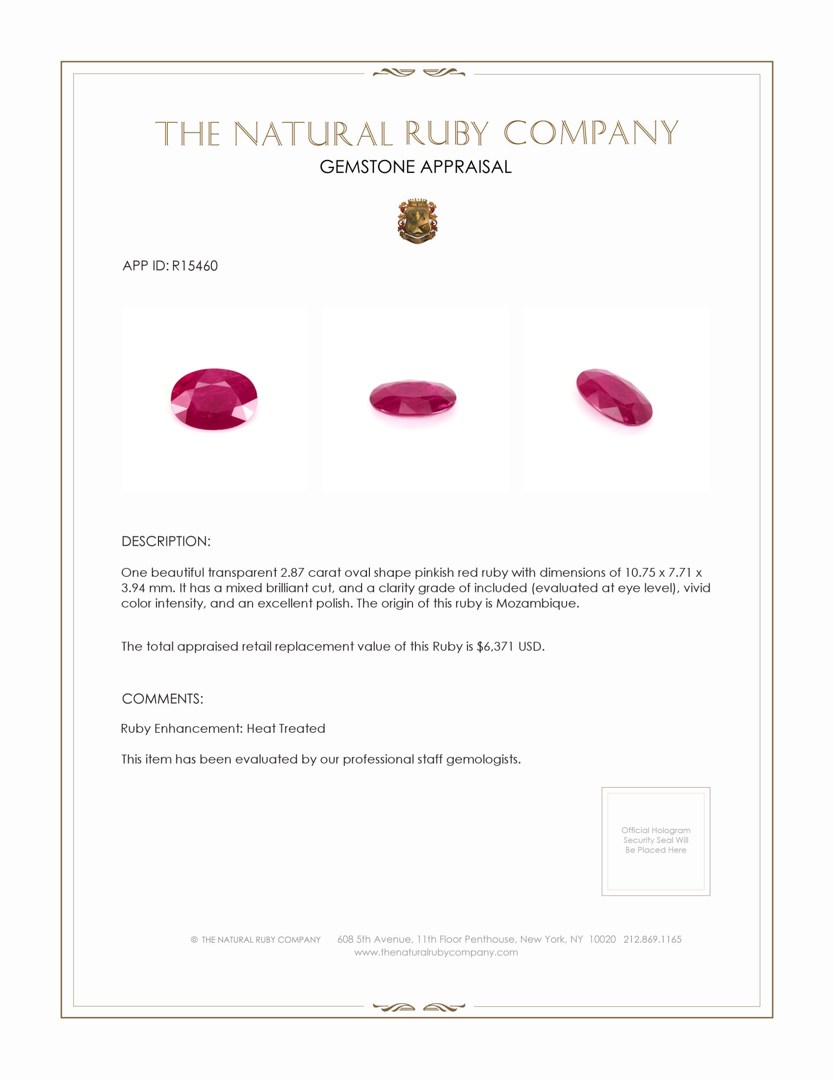 2.87 Ct. Ruby from Mozambique