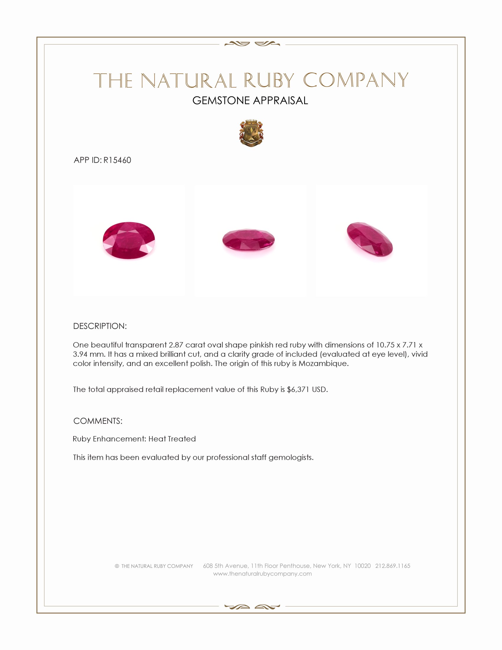 2.87 Ct. Pinkish Red Ruby from Mozambique