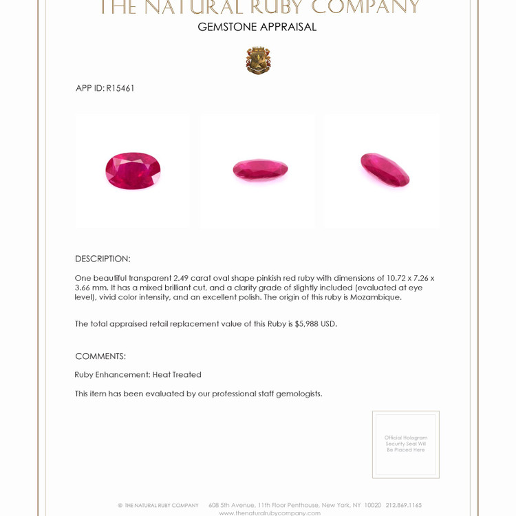 2.49 Ct. Ruby from Mozambique