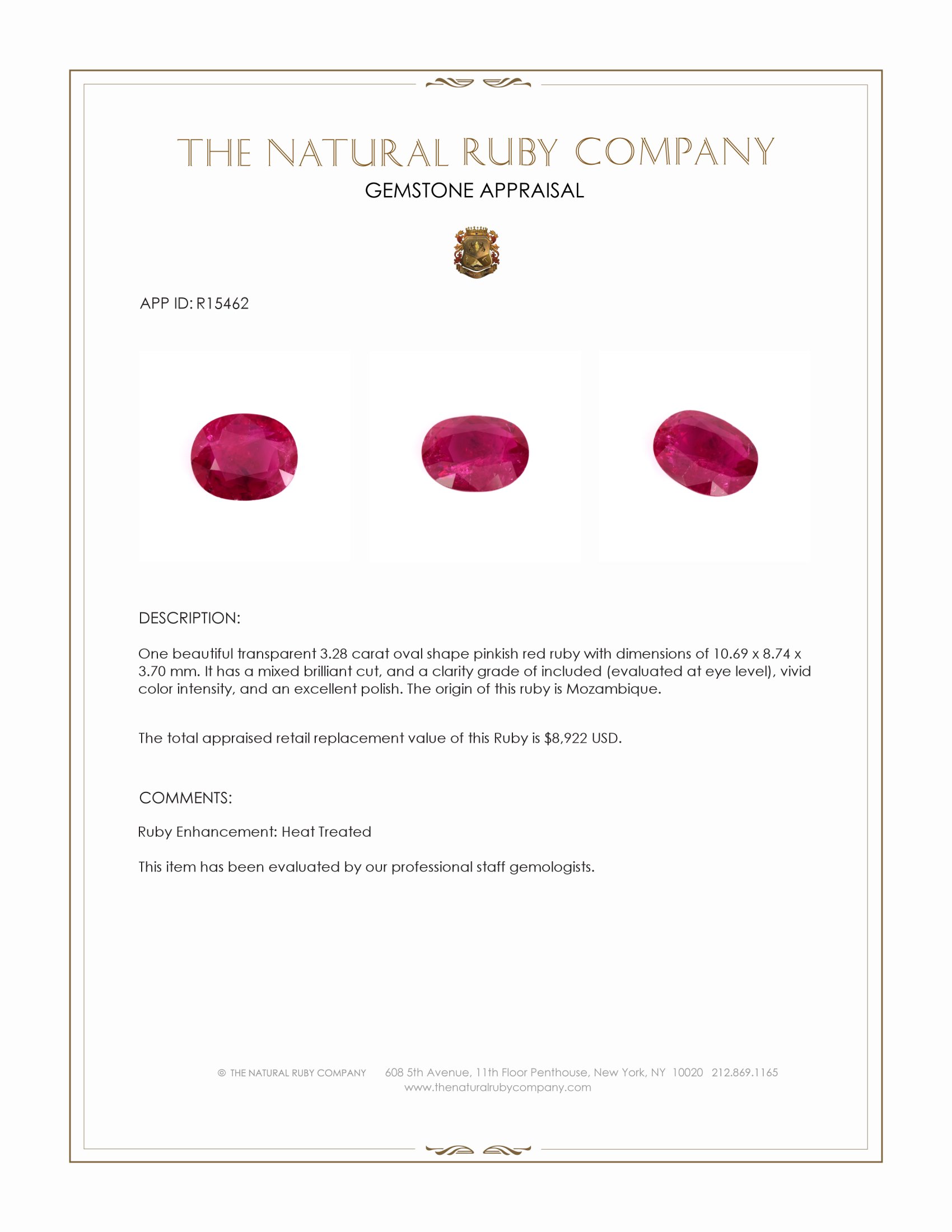 3.28 Ct. Pinkish Red Ruby from Mozambique