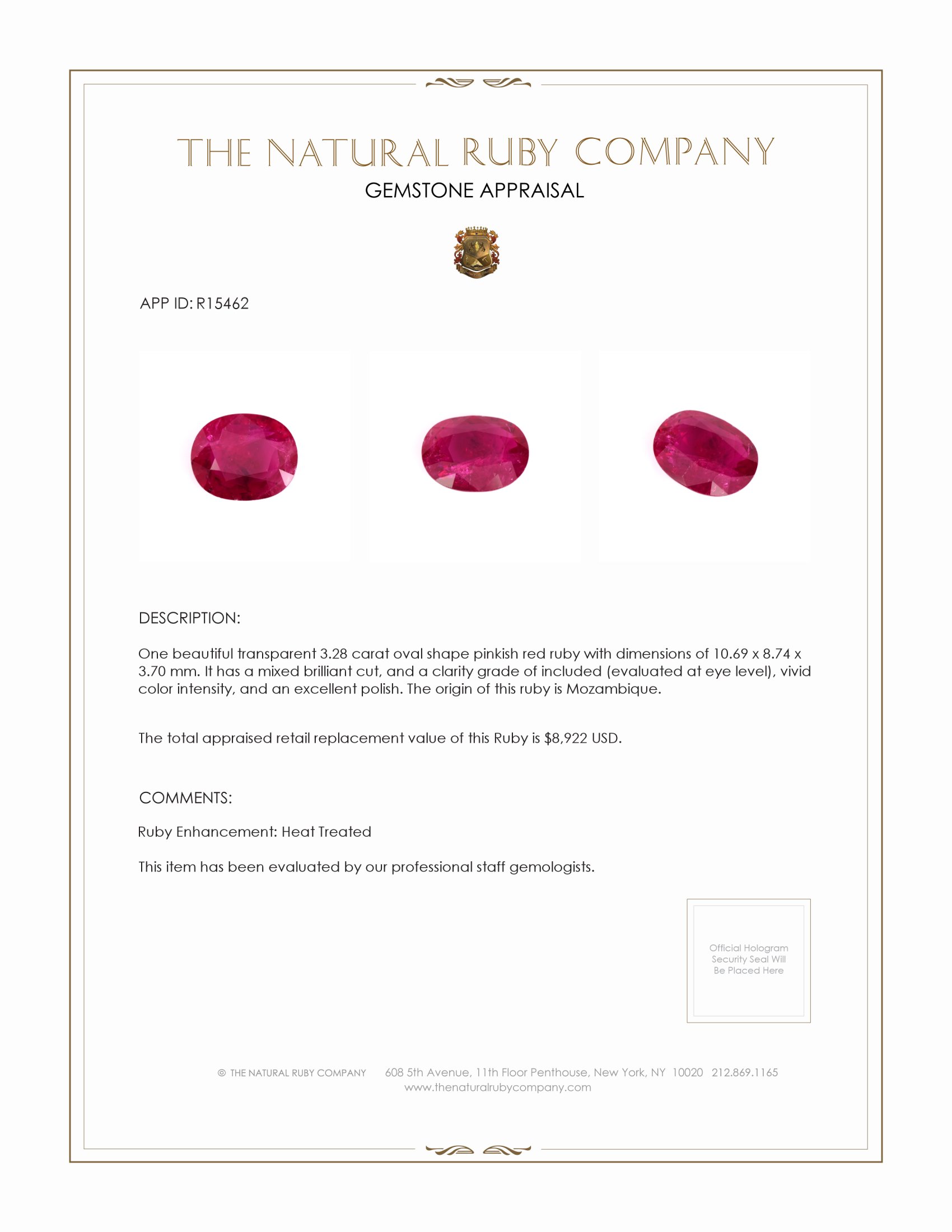 3.28 Ct. Ruby from Mozambique