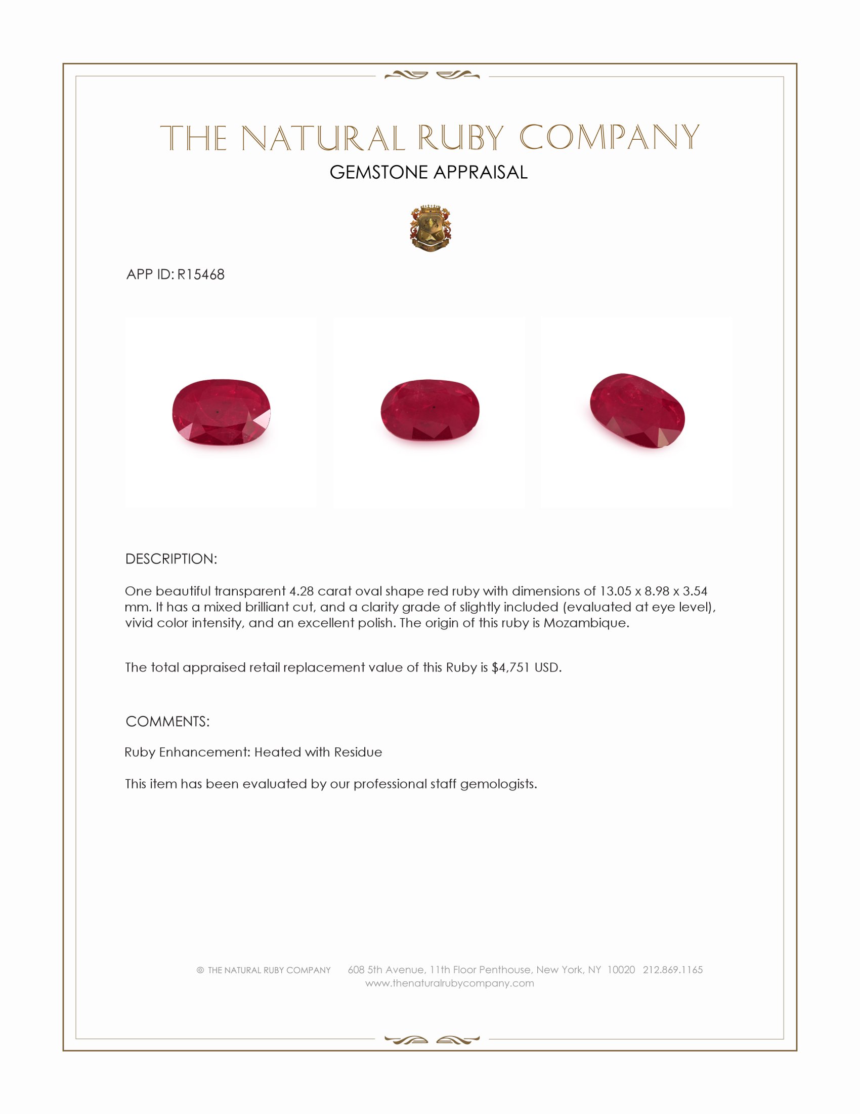 4.28 Ct. Ruby from Mozambique