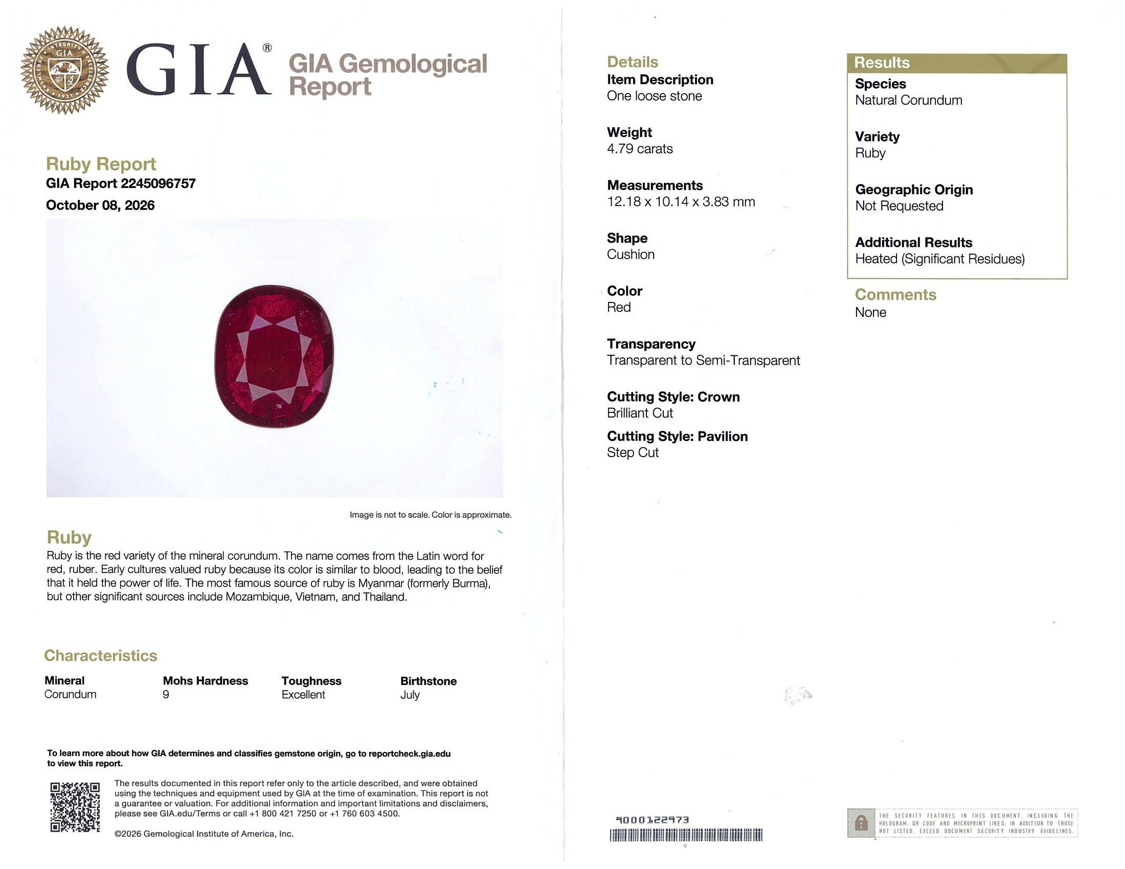 4.79 Ct. Ruby from Mozambique