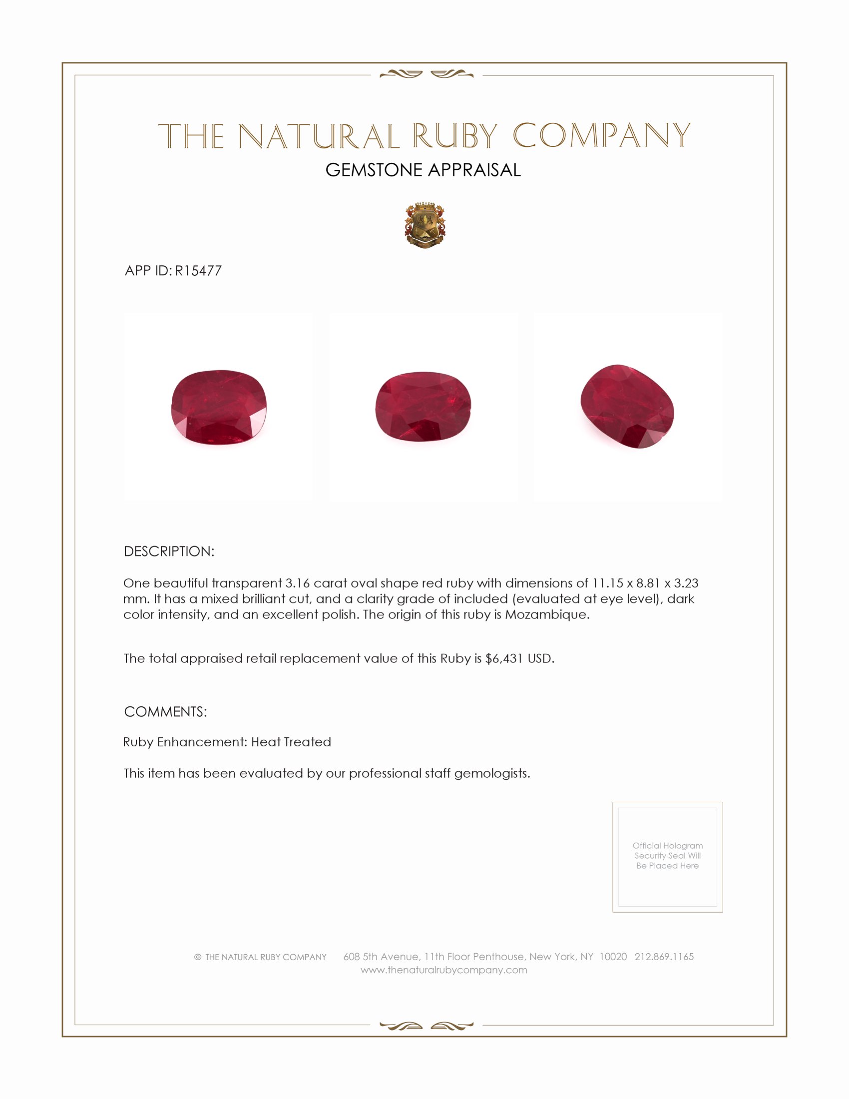 3.16 Ct. Ruby from Mozambique