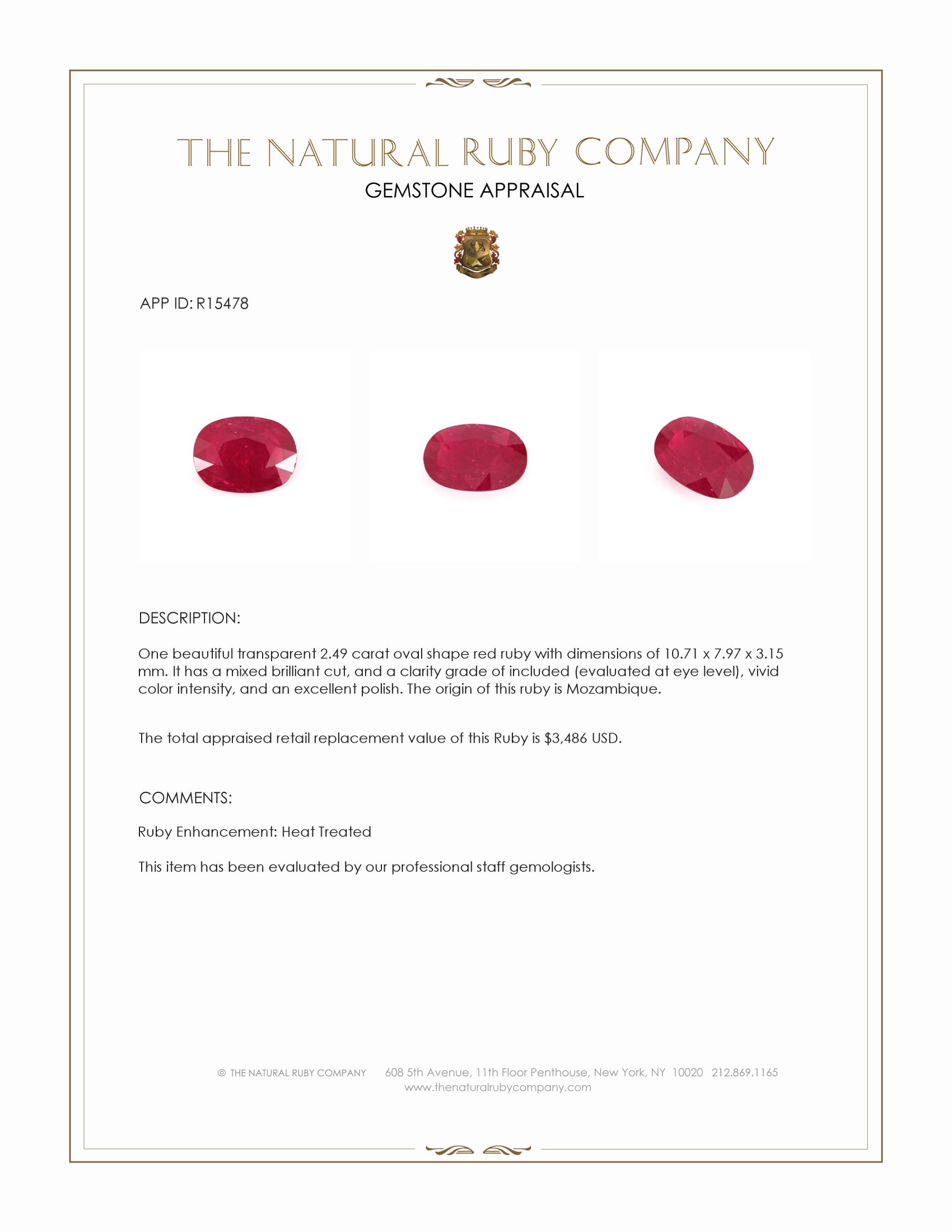 2.49 Ct. Ruby from Mozambique