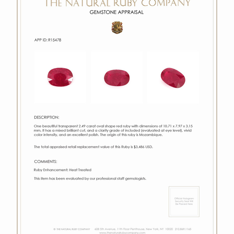 2.49 Ct. Ruby from Mozambique