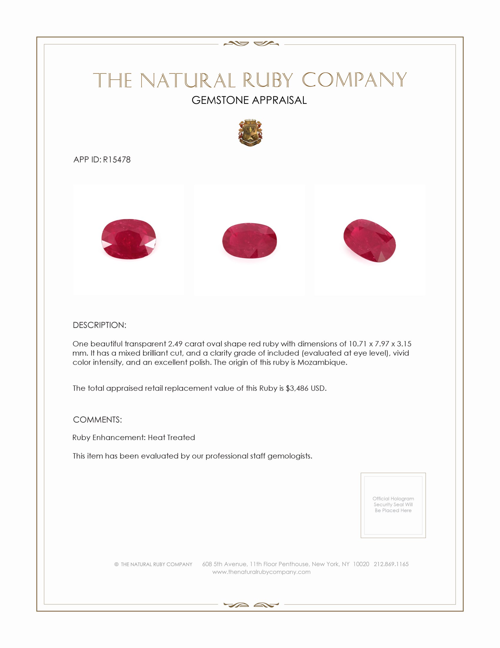 2.49 Ct. Ruby from Mozambique