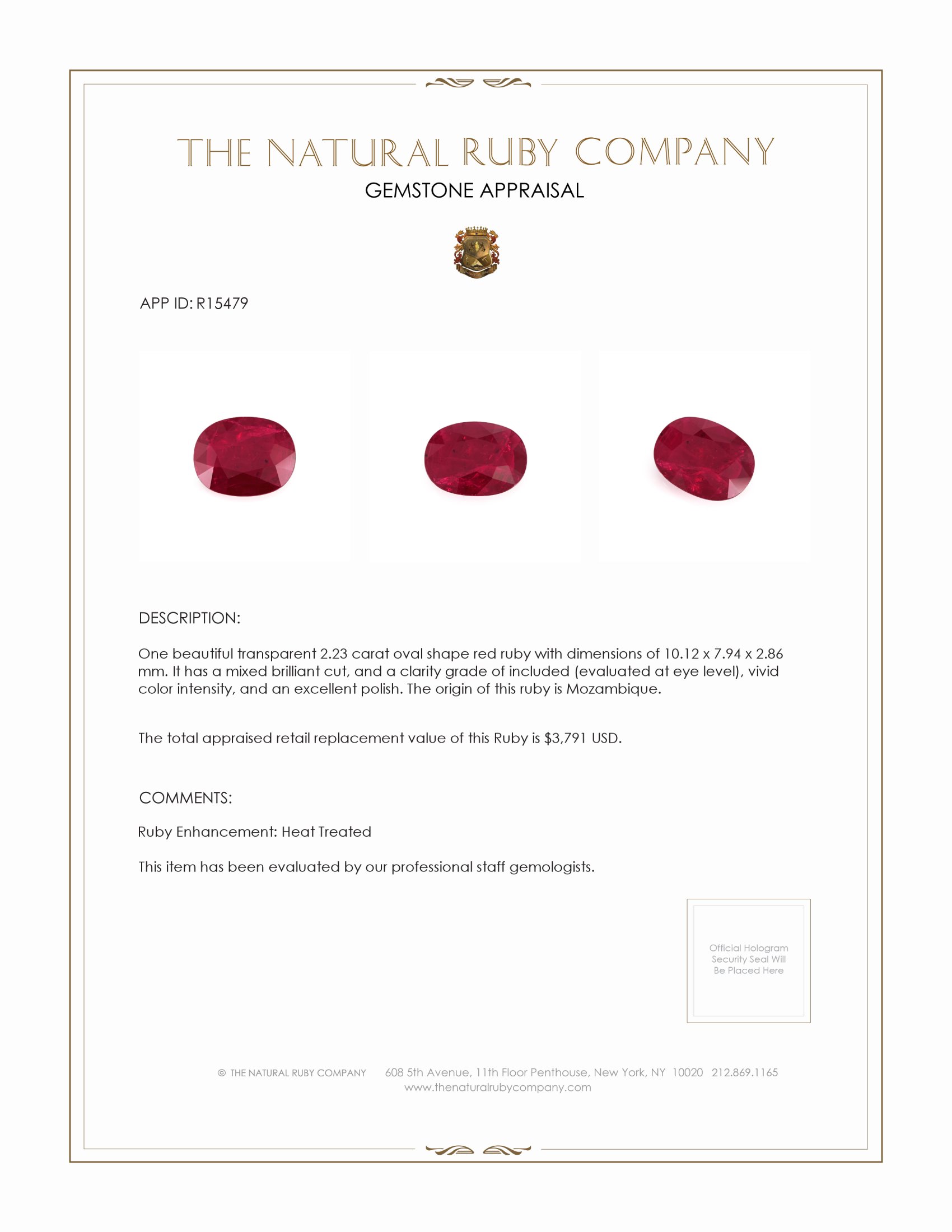 2.23 Ct. Ruby from Mozambique