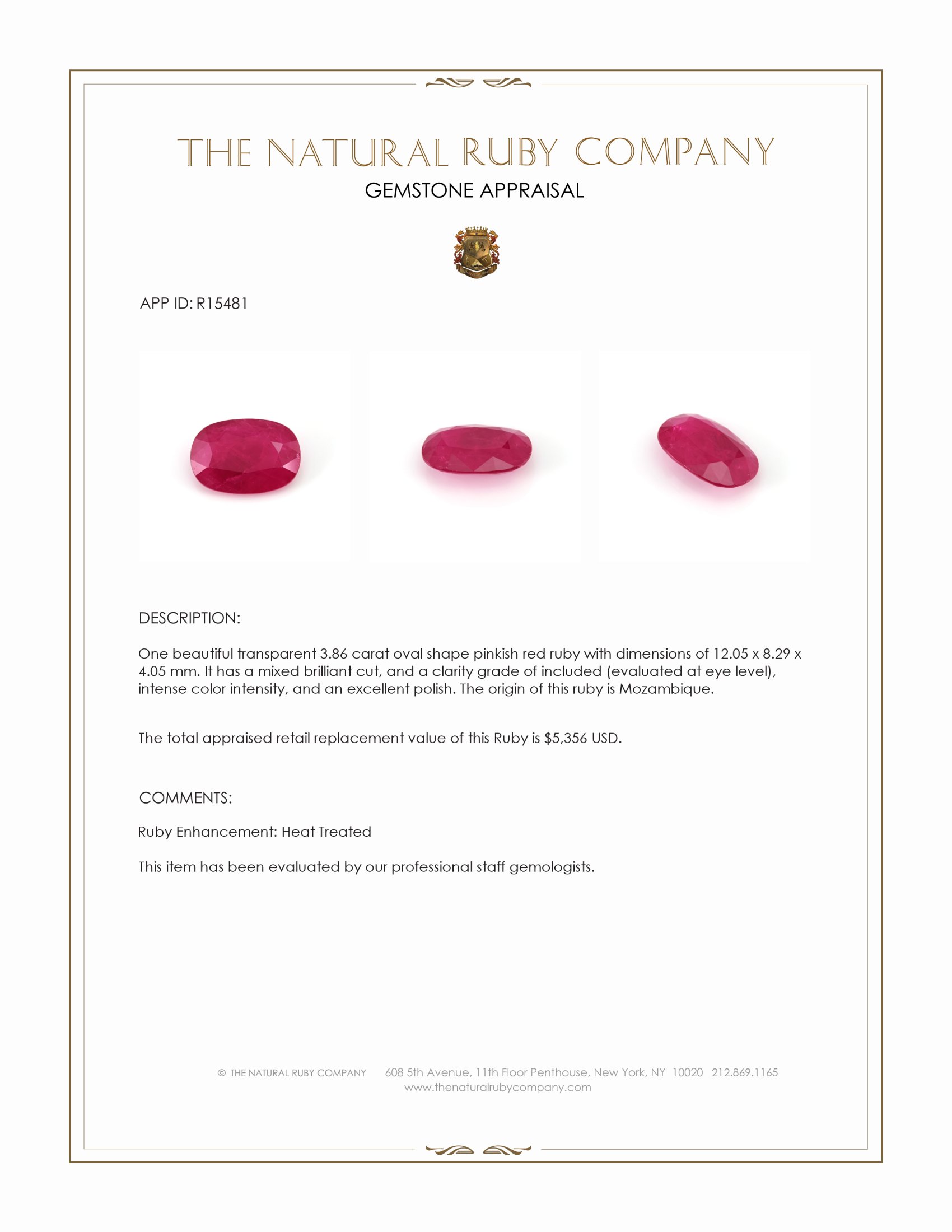 3.86 Ct. Pinkish Red Ruby from Mozambique