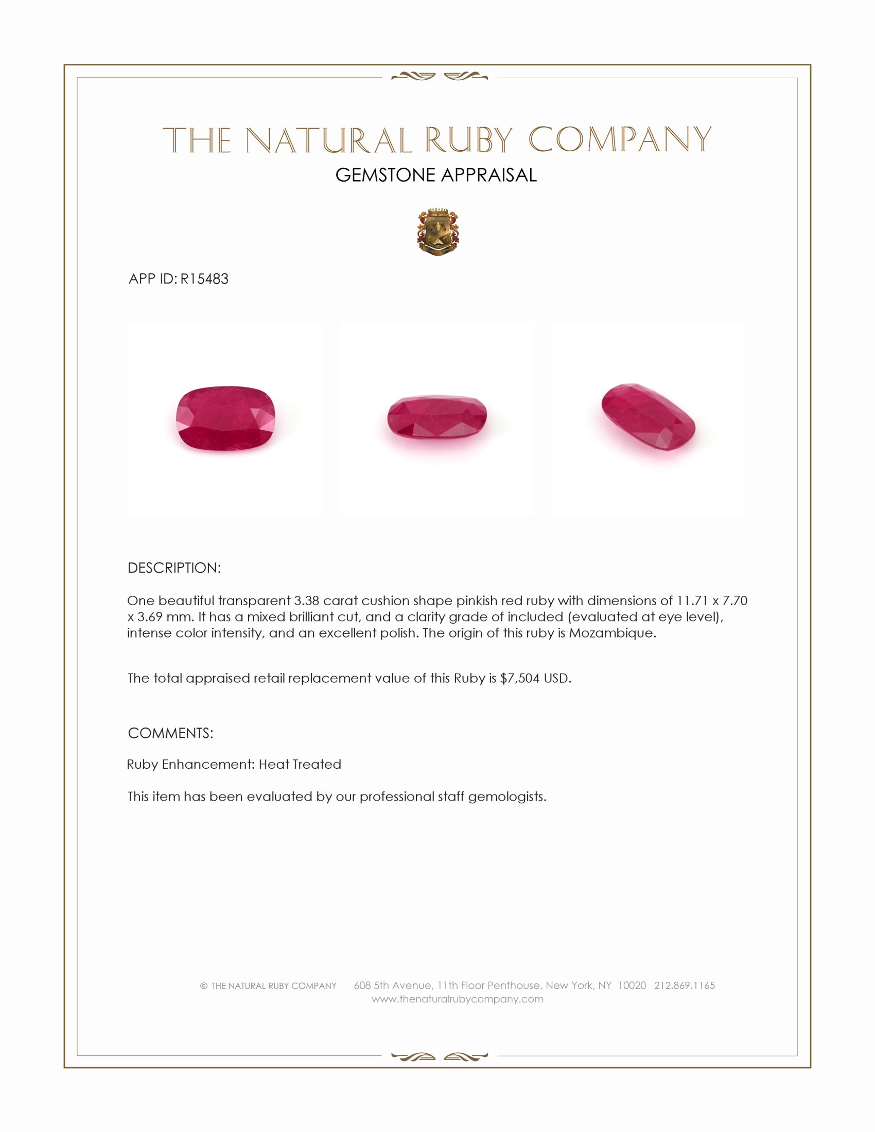 3.38 Ct. Pinkish Red Ruby from Mozambique