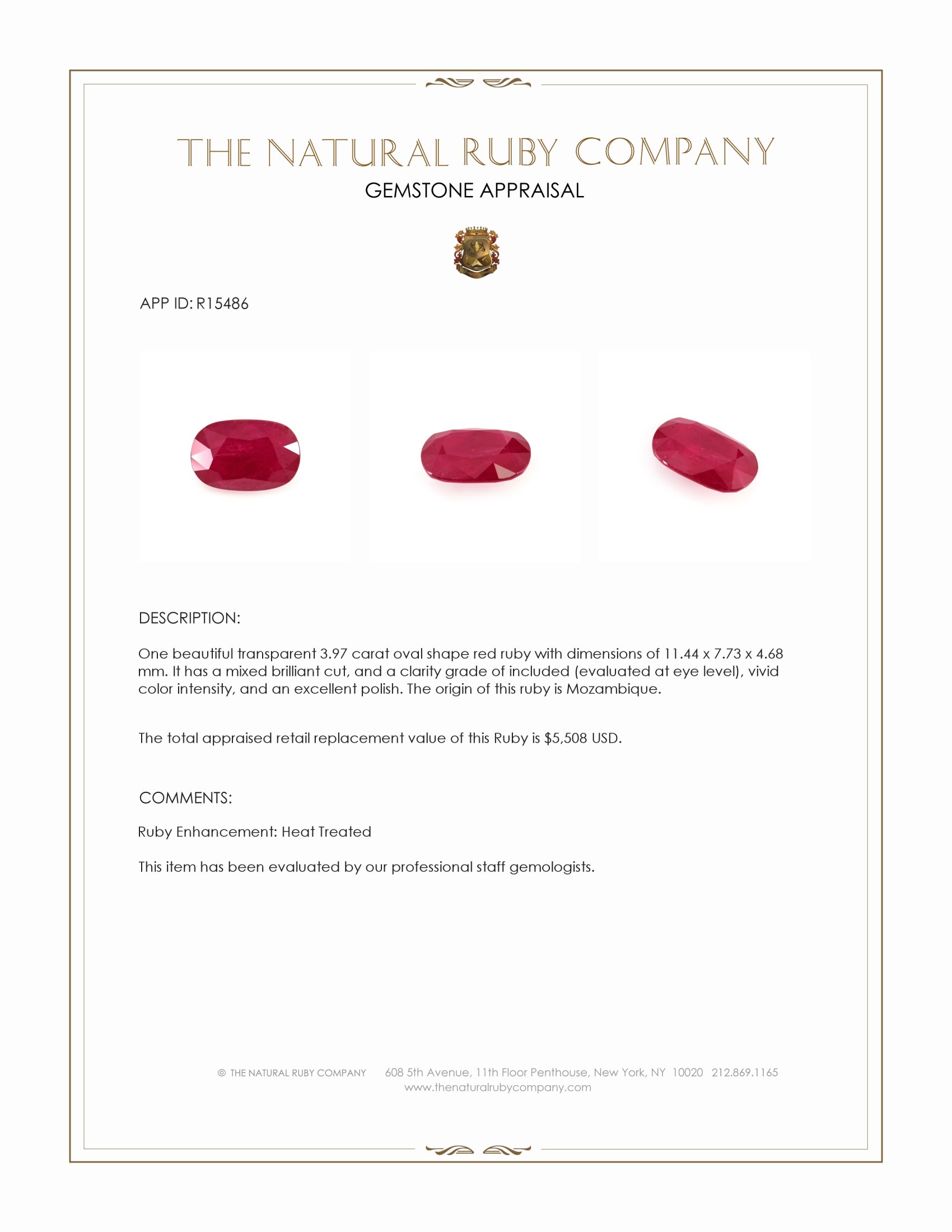 3.97 Ct. Ruby from Mozambique