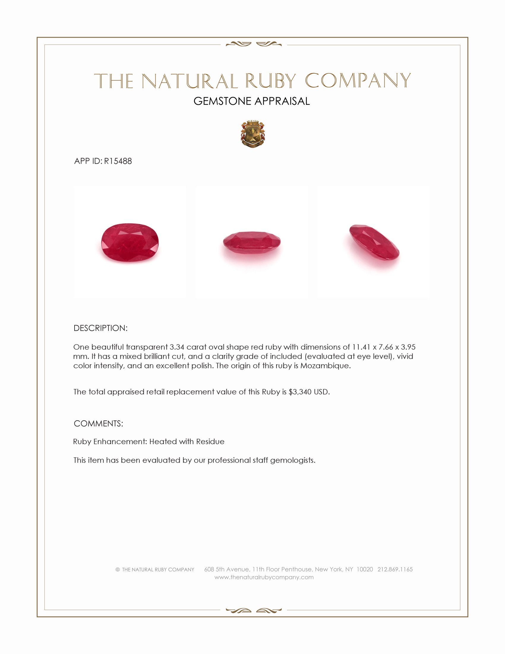 3.34 Ct. Ruby from Mozambique