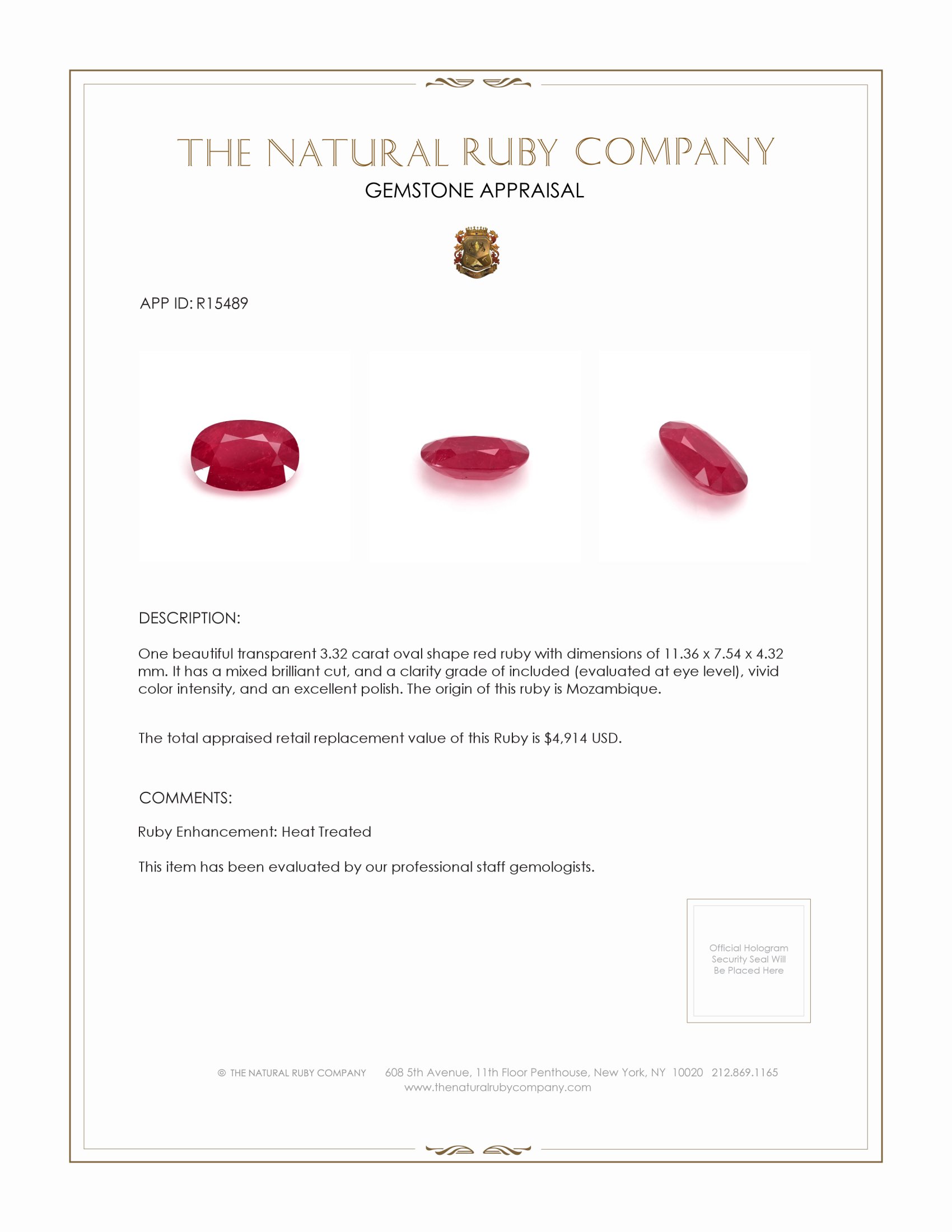 3.32 Ct. Ruby from Mozambique
