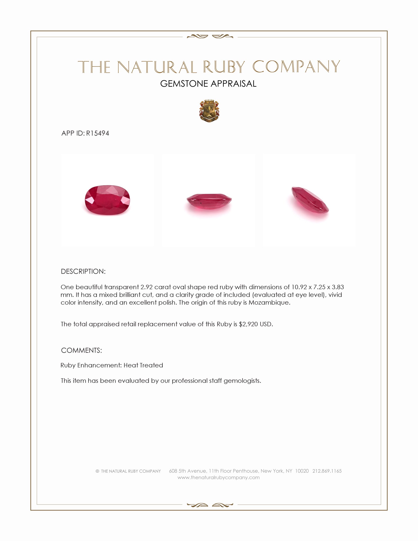 2.92 Ct. Ruby from Mozambique