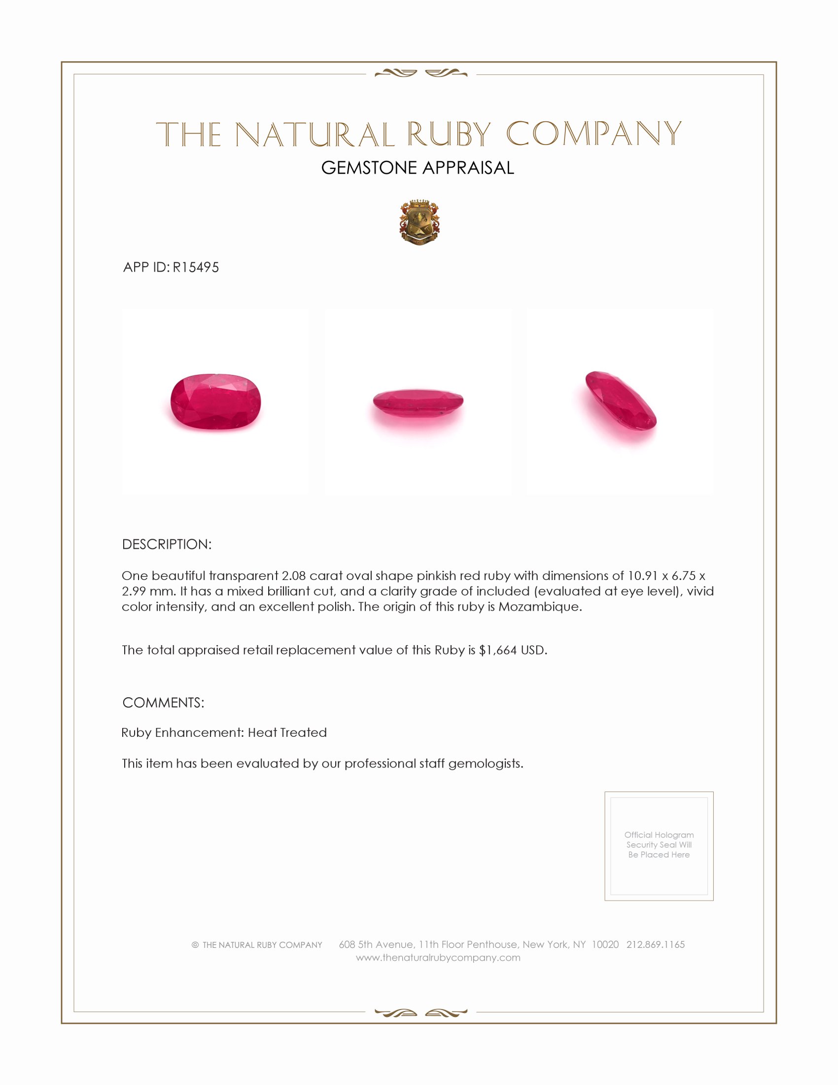 2.08 Ct. Ruby from Mozambique