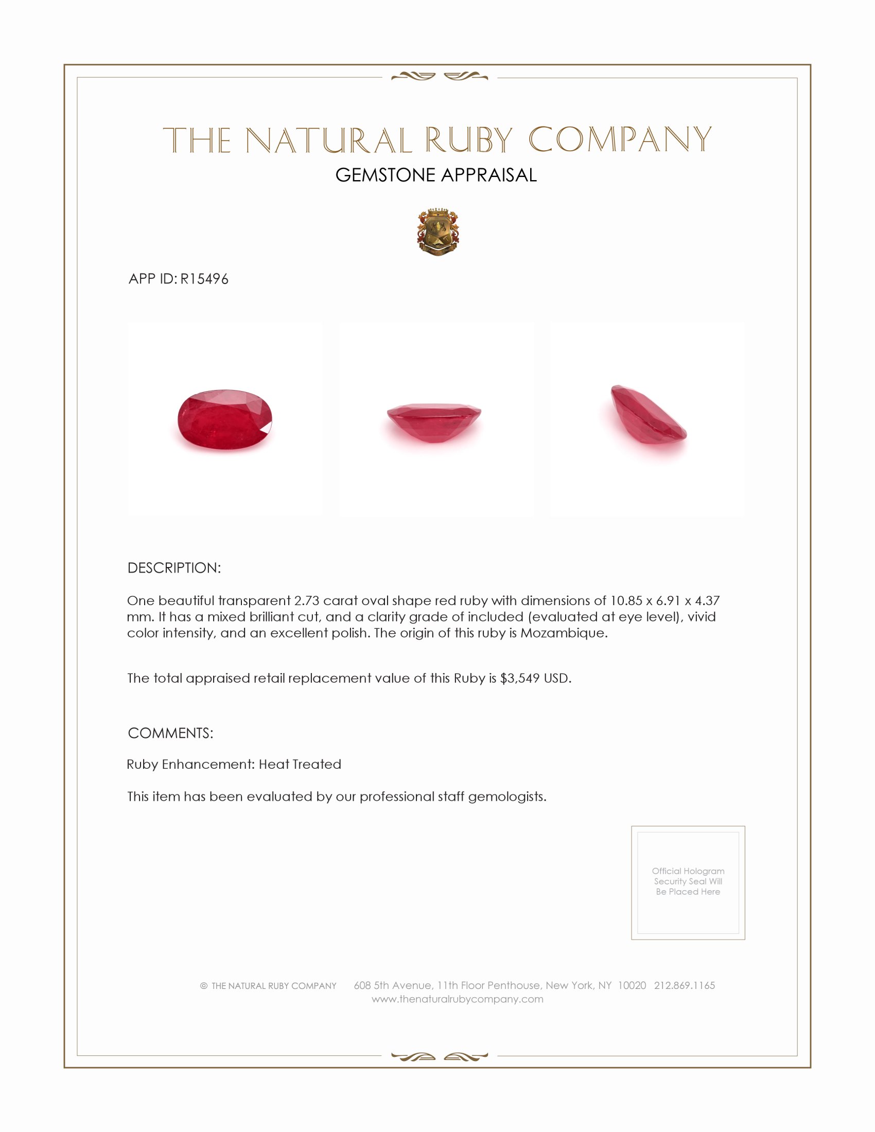 2.73 Ct. Ruby from Mozambique