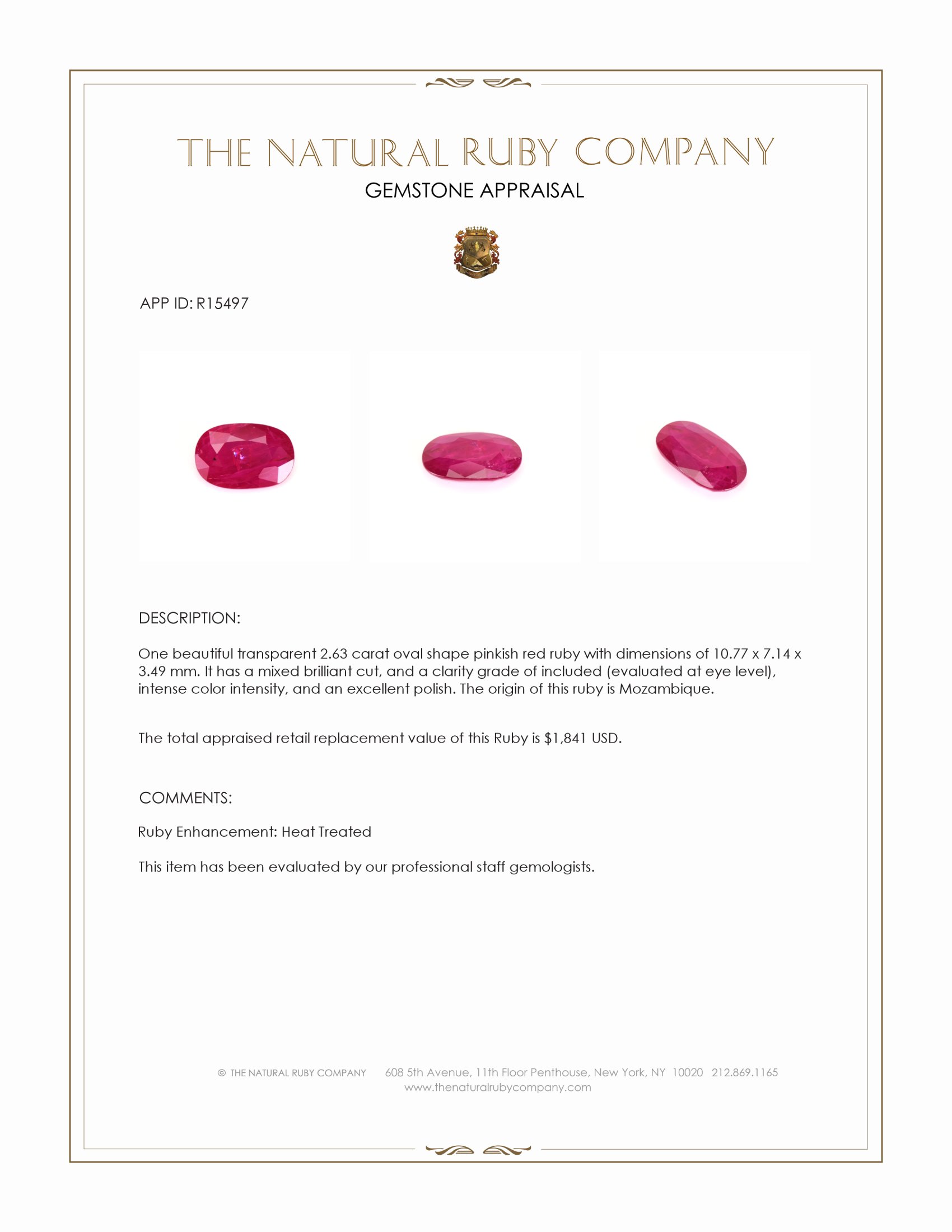 2.63 Ct. Pinkish Red Ruby from Mozambique