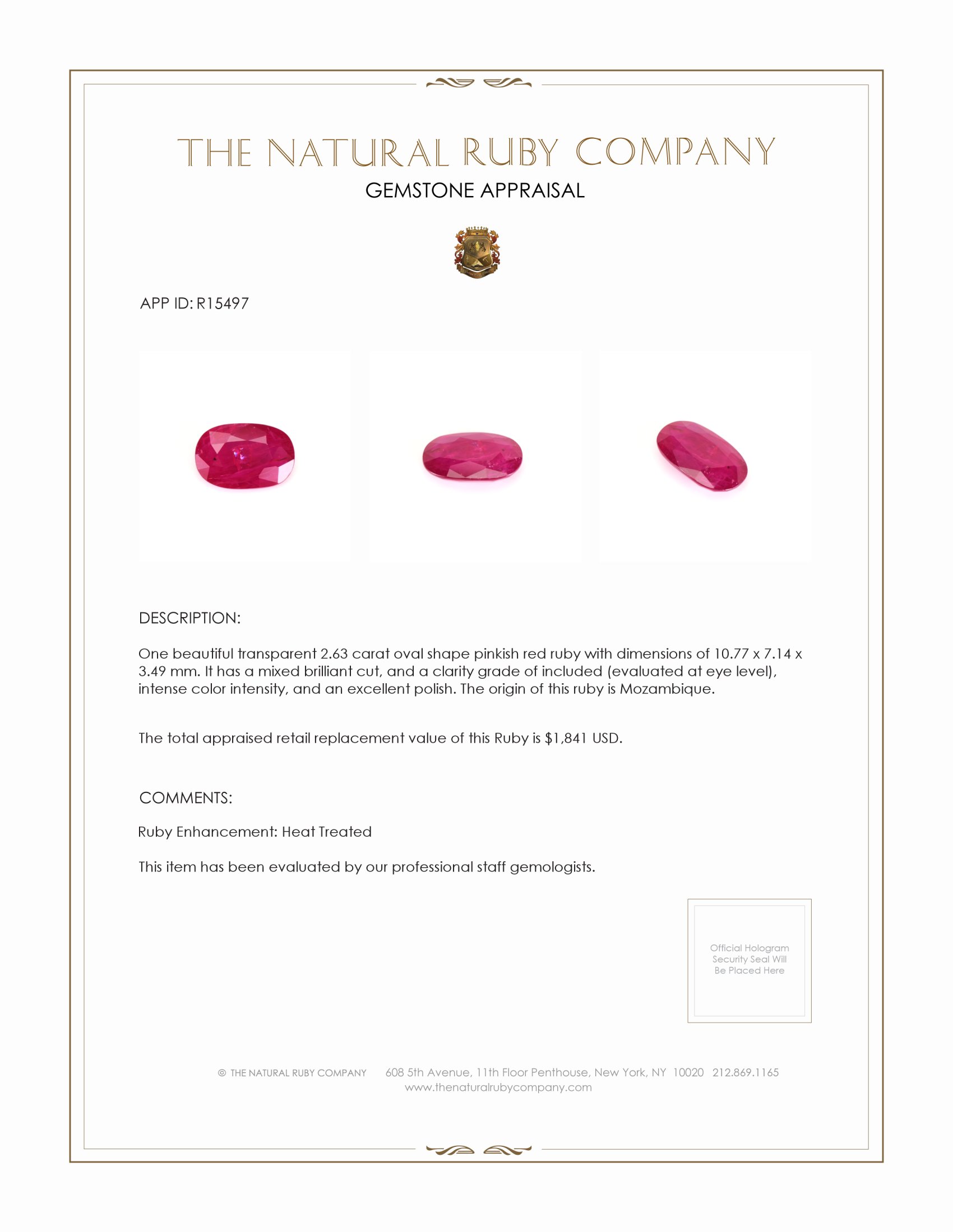 2.63 Ct. Ruby from Mozambique