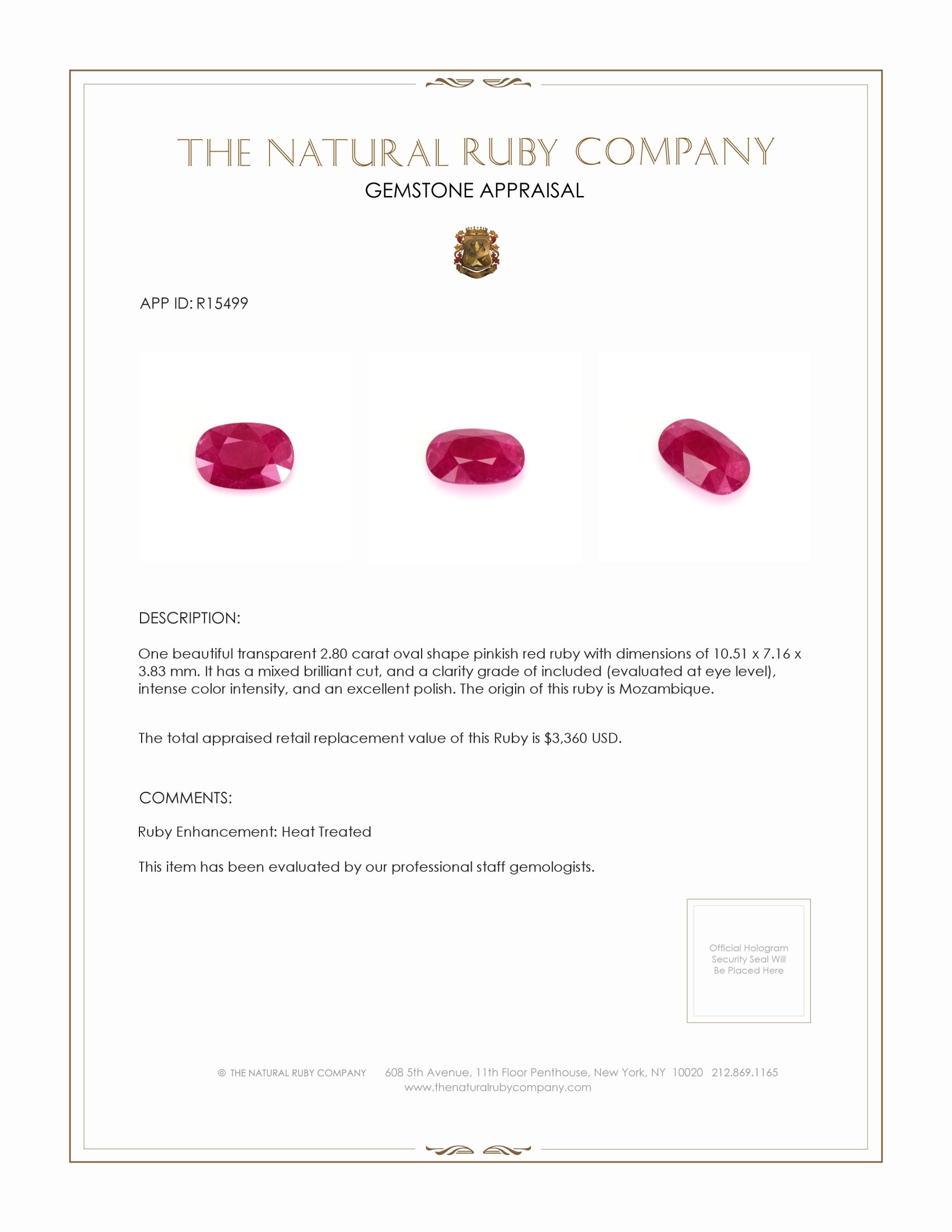 2.80 Ct. Ruby from Mozambique