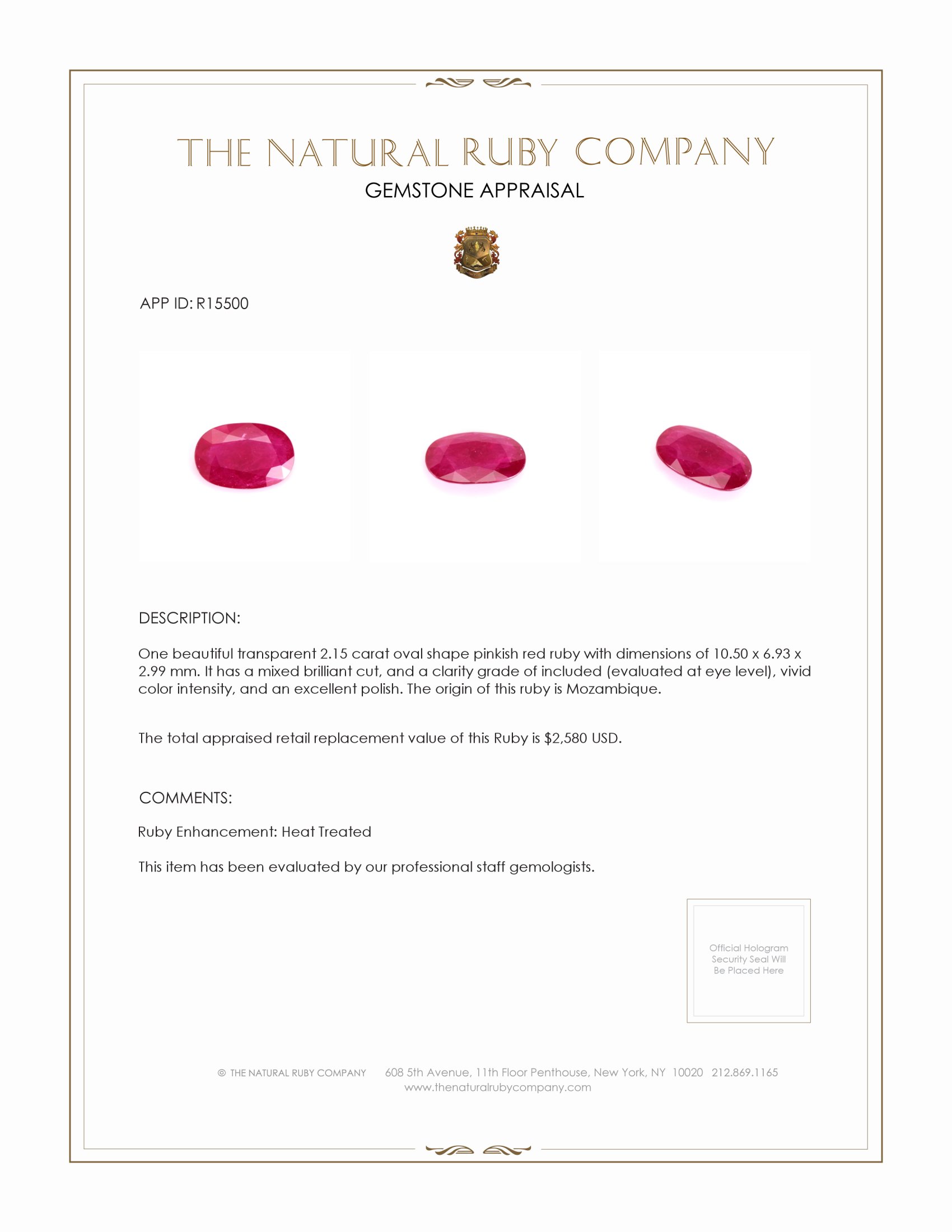 2.15 Ct. Ruby from Mozambique