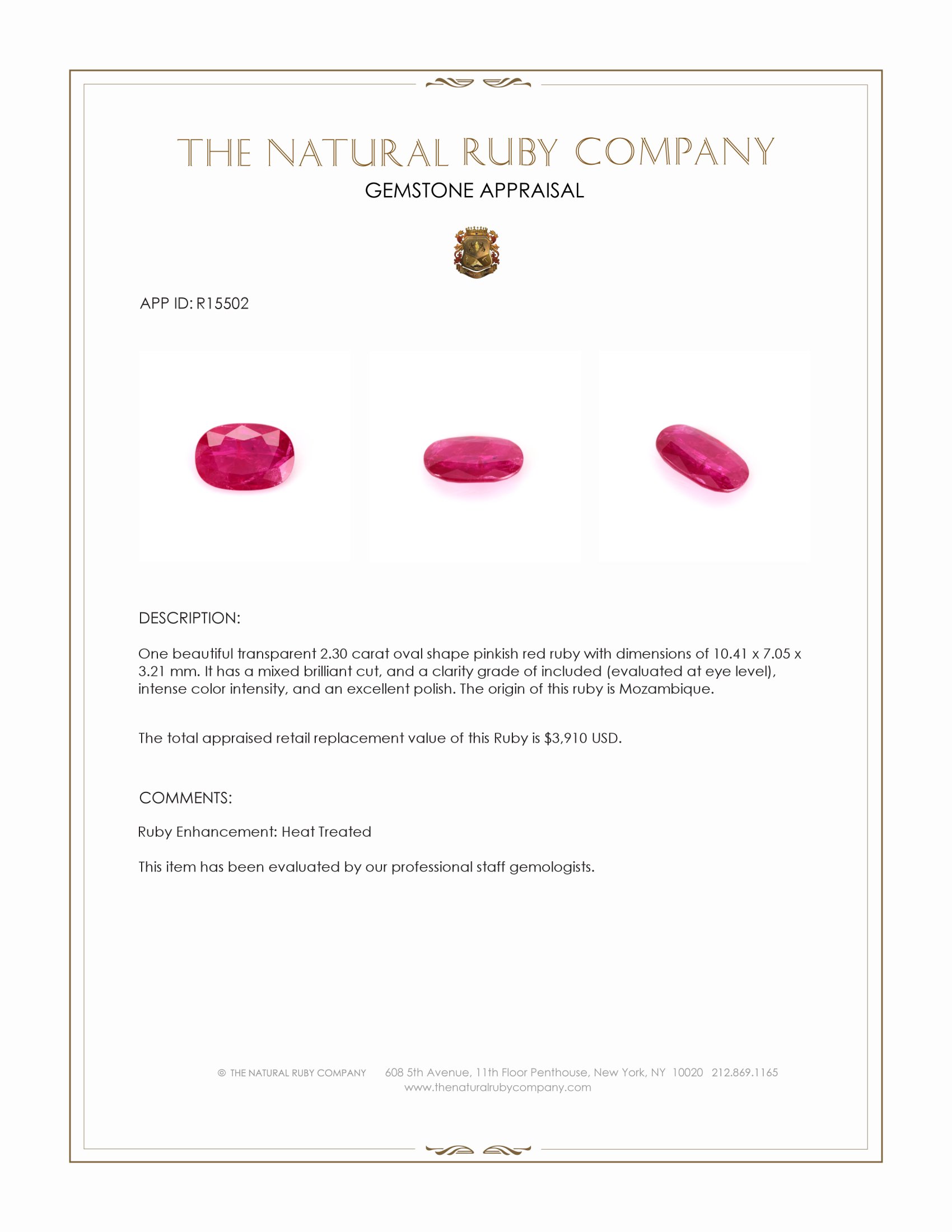 2.30 Ct. Pinkish Red Ruby from Mozambique